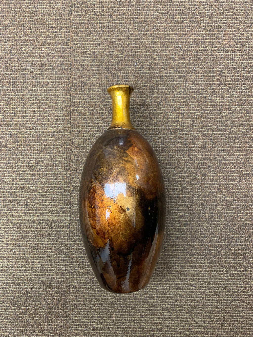 Metallic Brown and Gold Bulbous Art Vase
