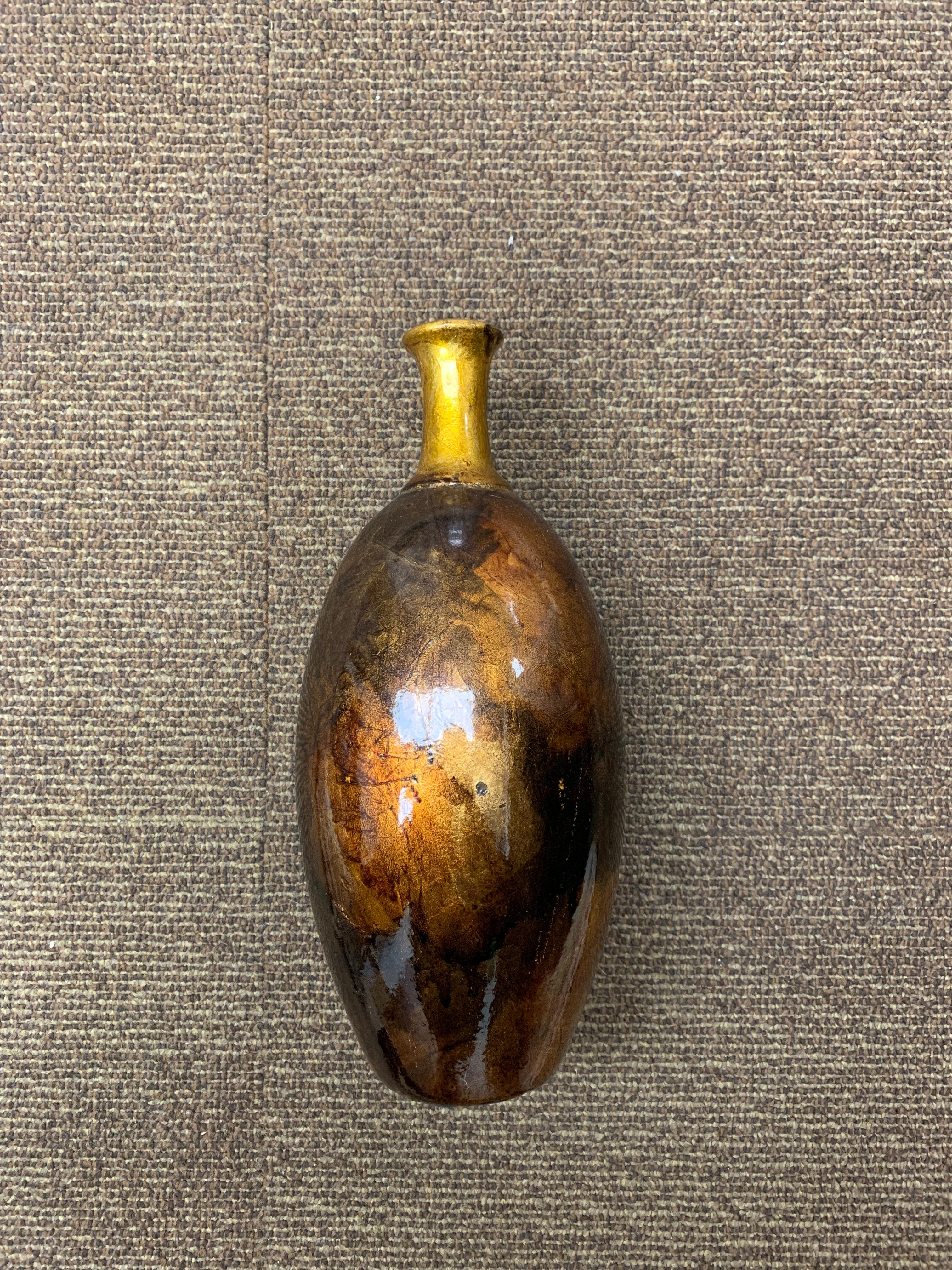 Metallic Brown and Gold Bulbous Art Vase