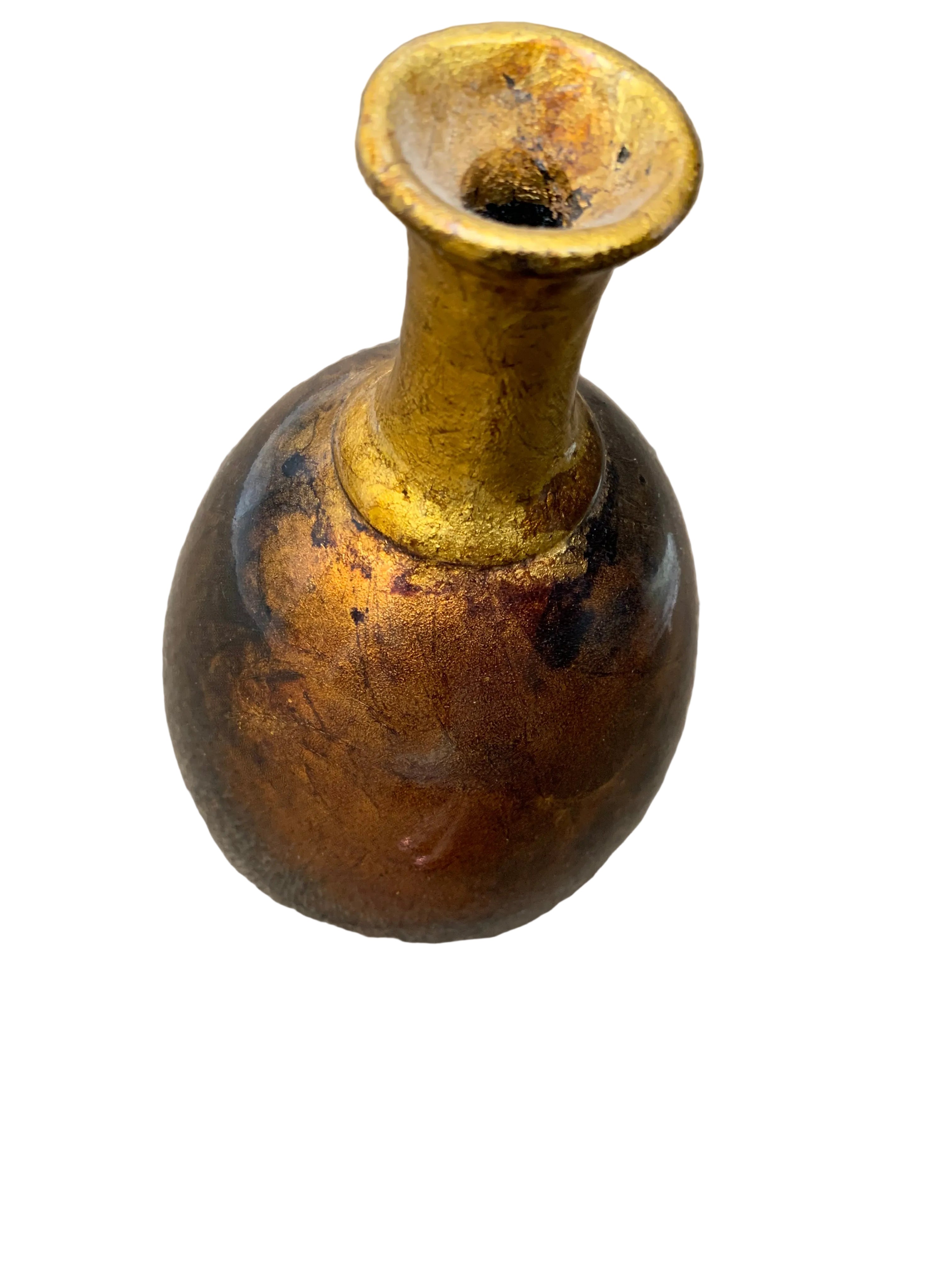 Metallic Brown and Gold Bulbous Art Vase