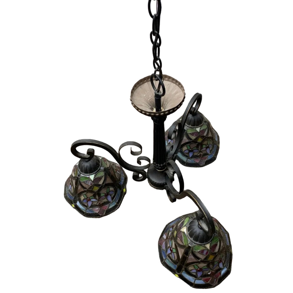 Three-Light Tiffany-style Chandelier with Dark Bronze Finish