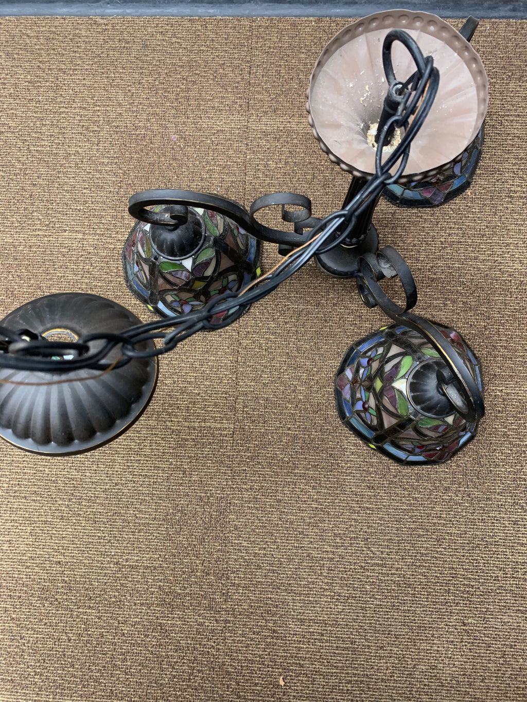 Three-Light Tiffany-style Chandelier with Dark Bronze Finish