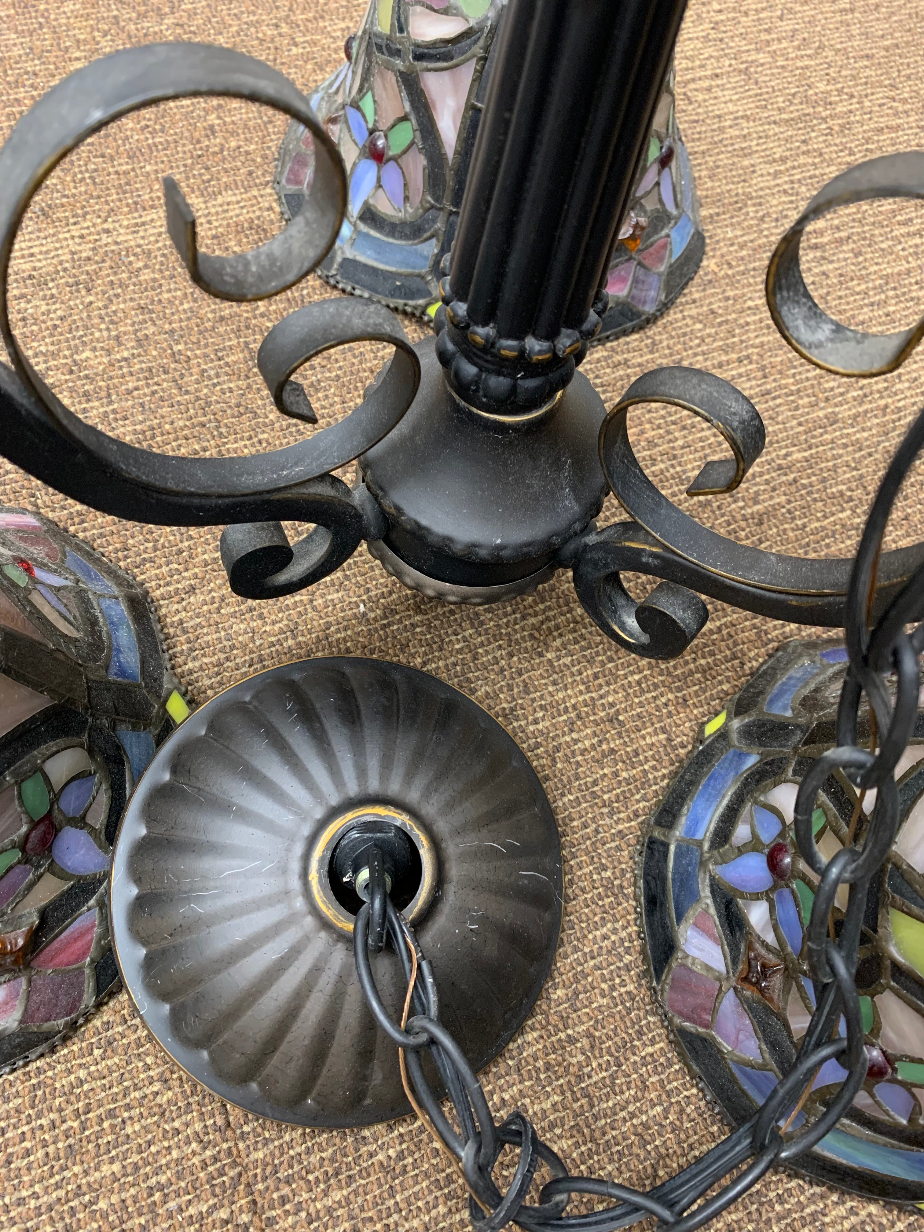 Three-Light Tiffany-style Chandelier with Dark Bronze Finish
