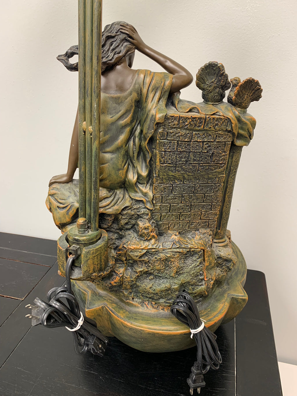 Art Nouveau Style Figural Lamp with Lily Shades and Waterfall
