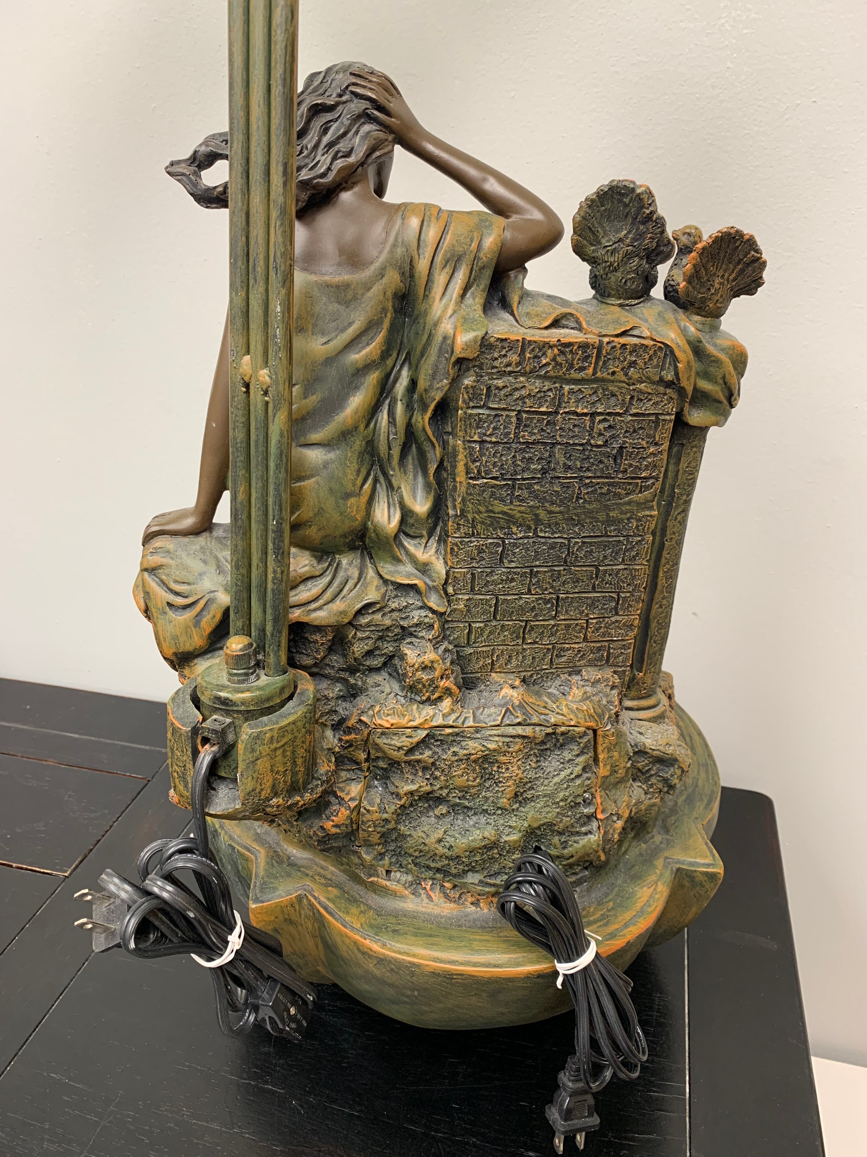 Art Nouveau Style Figural Lamp with Lily Shades and Waterfall