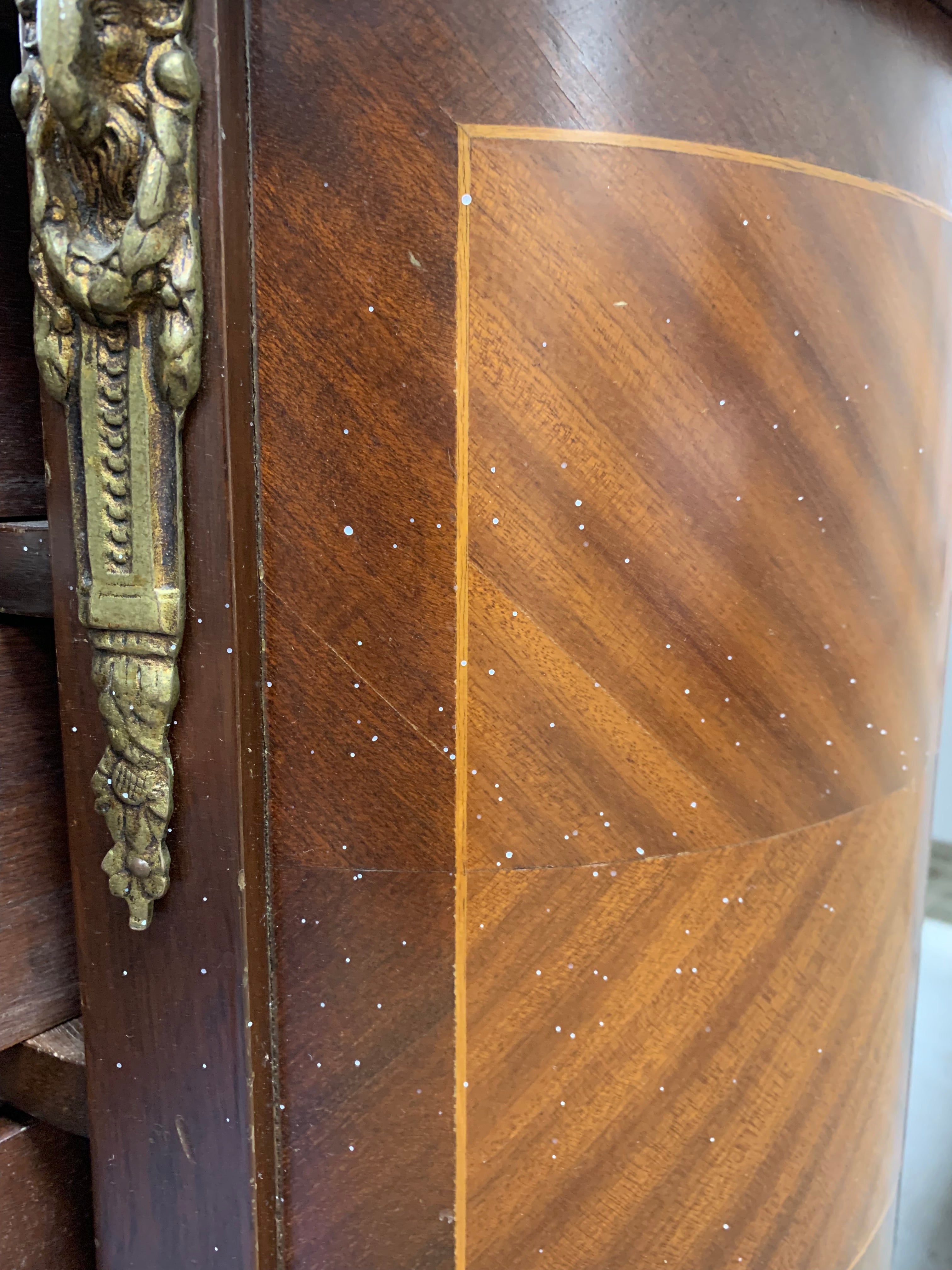 19th Century Louis XV Half Moon Commode In Marquetry And Gilt Bronze