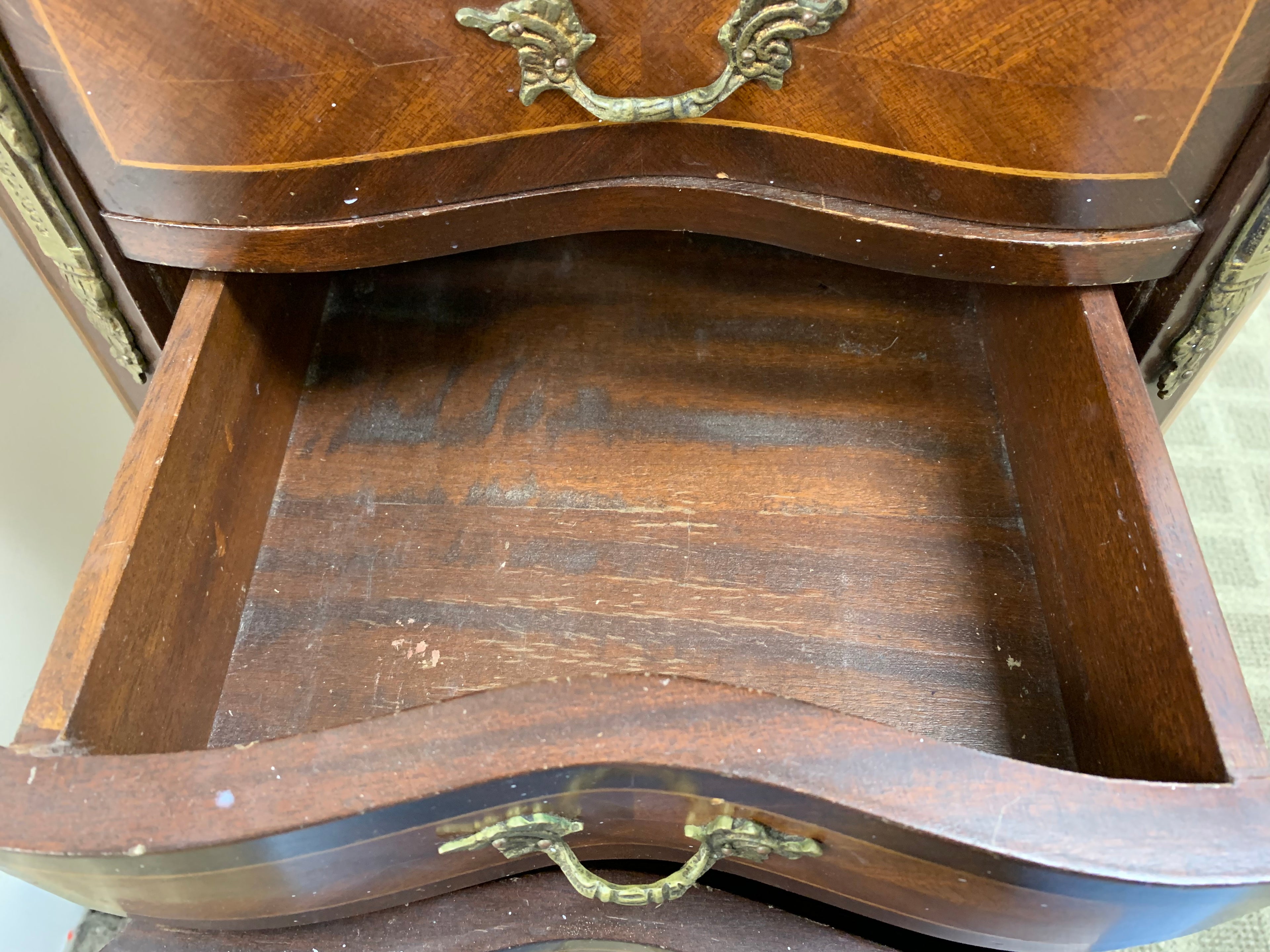 19th Century Louis XV Half Moon Commode In Marquetry And Gilt Bronze