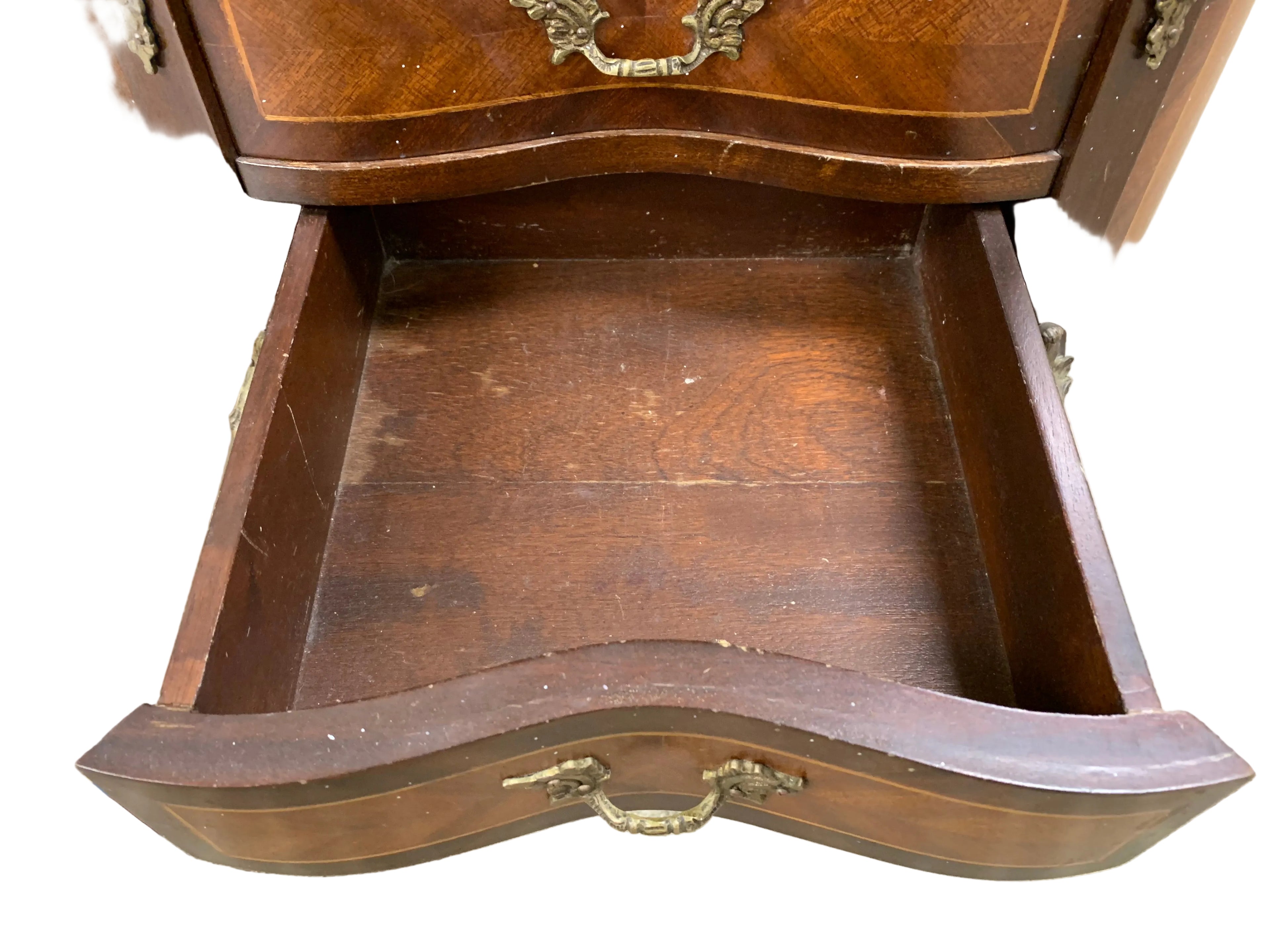 19th Century Louis XV Half Moon Commode In Marquetry And Gilt Bronze