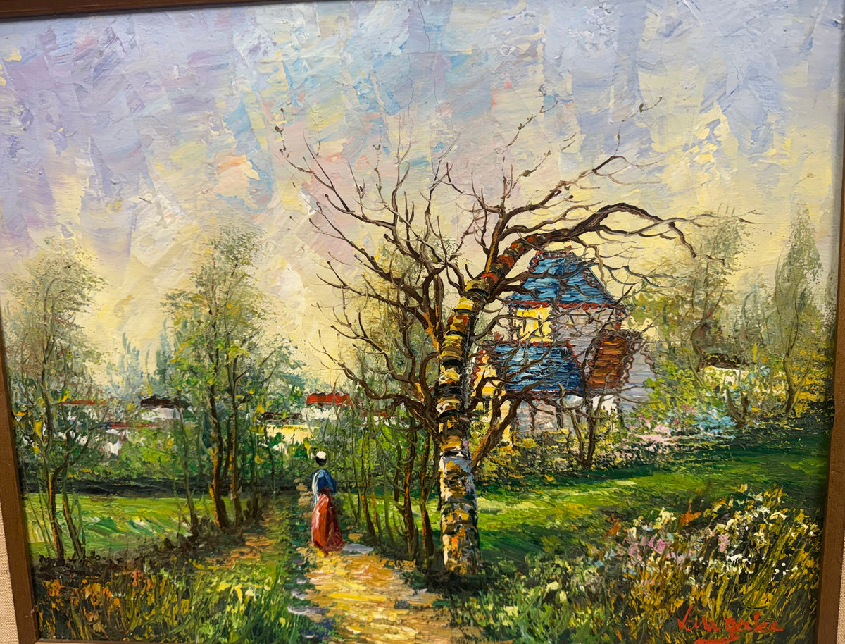 Framed Vintage Impressionist-Style Landscape Painting