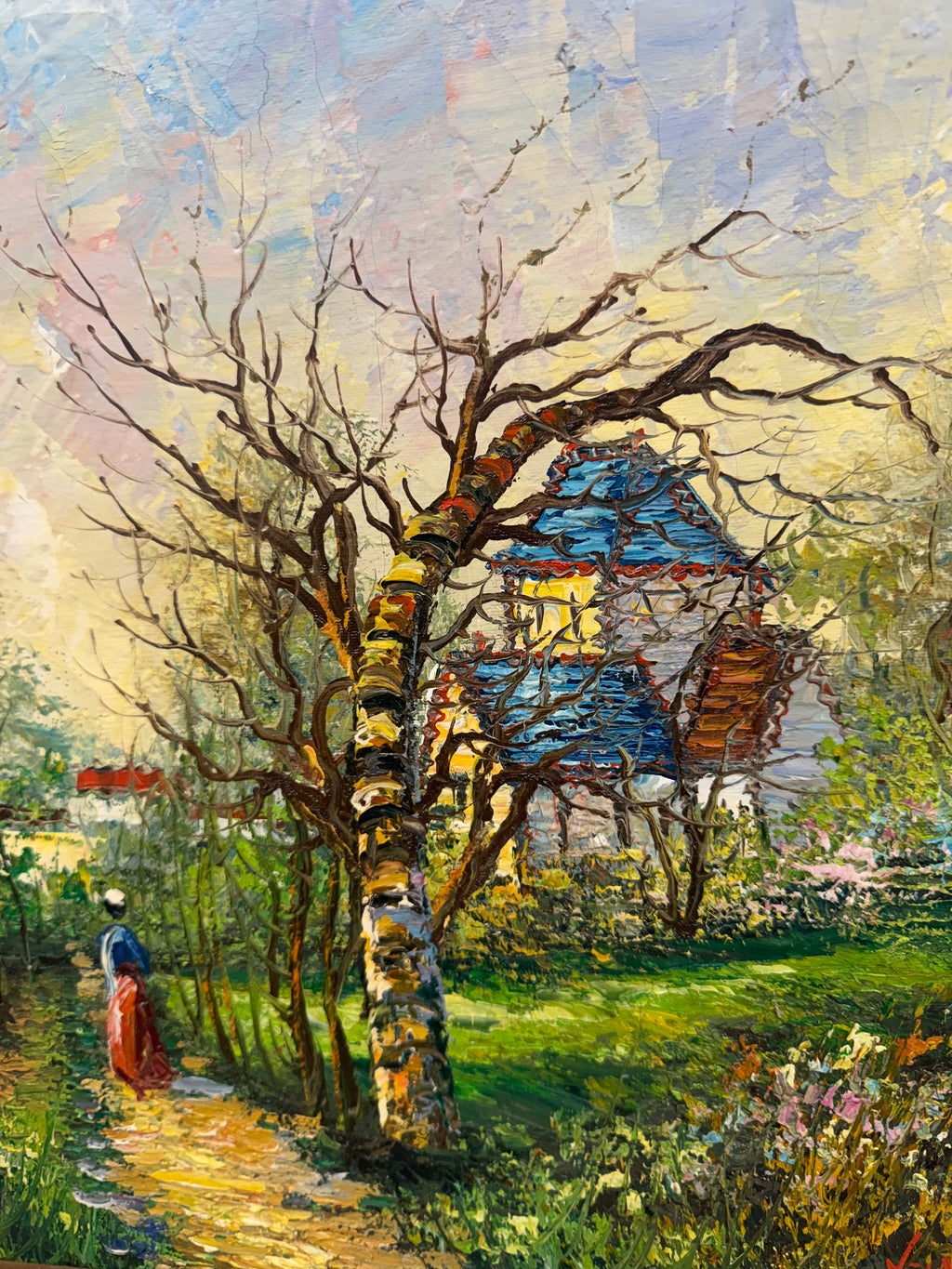 Framed Vintage Impressionist-Style Landscape Painting