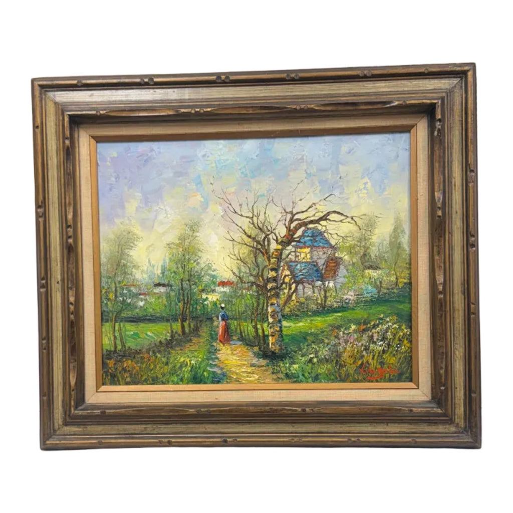 Framed Vintage Impressionist-Style Landscape Painting