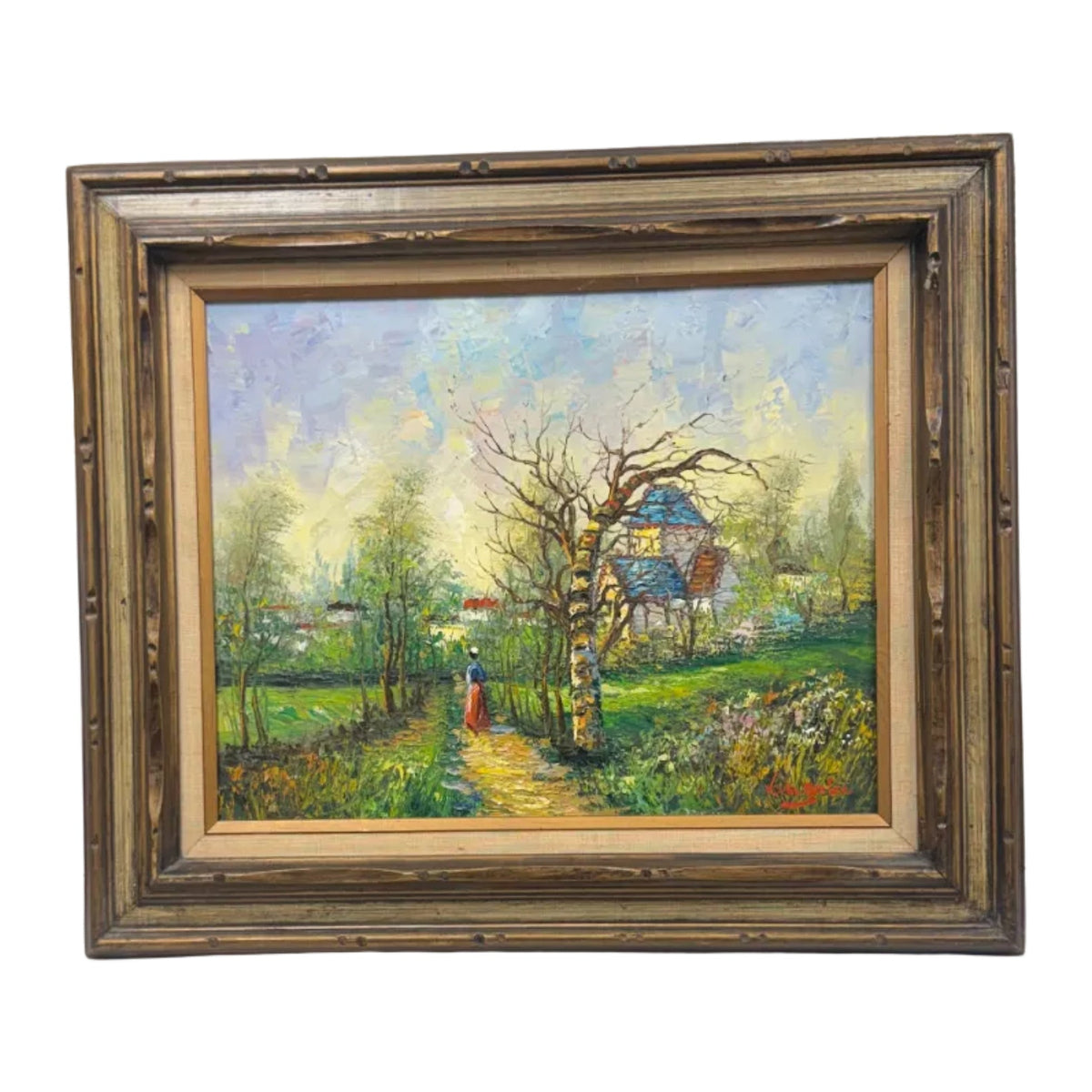 Framed Vintage Impressionist-Style Landscape Painting