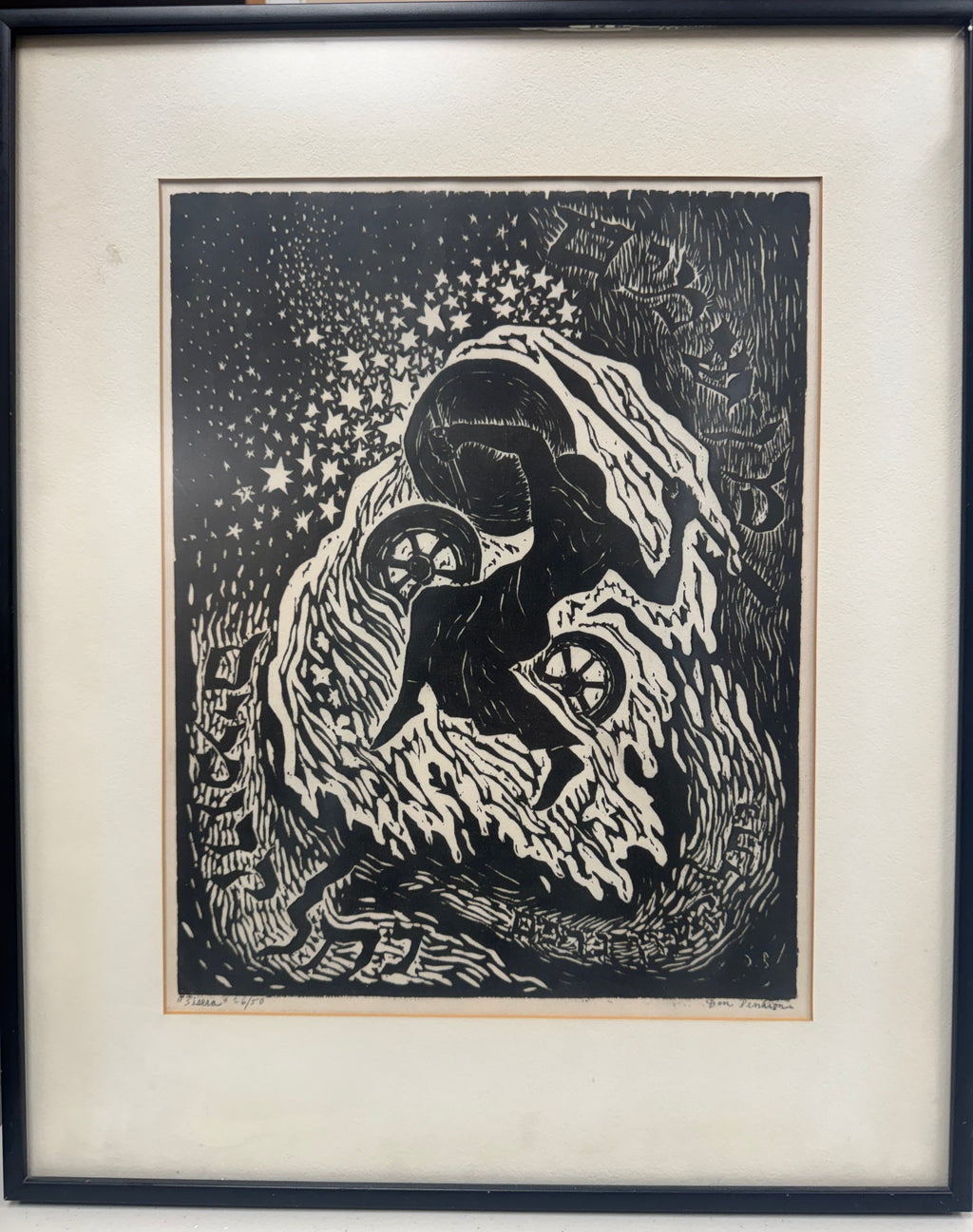 Framed Black and White Relief Print "Sisera"