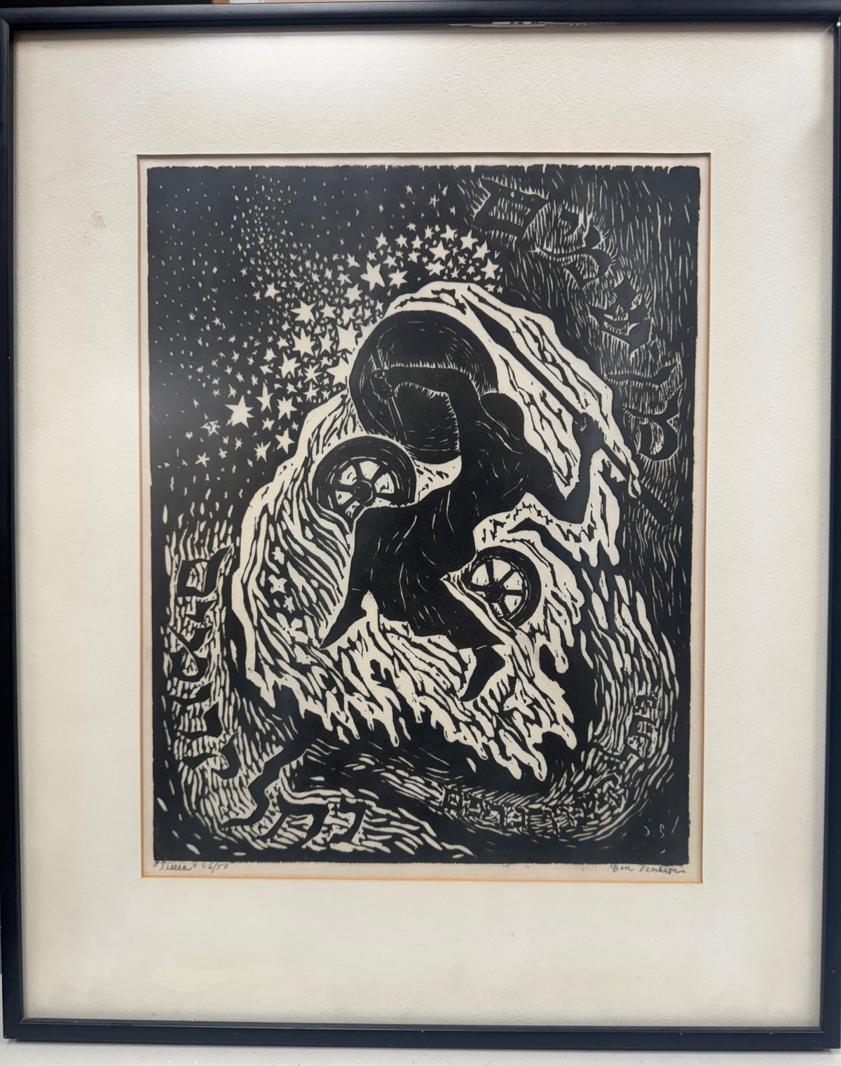 Framed Black and White Relief Print "Sisera"