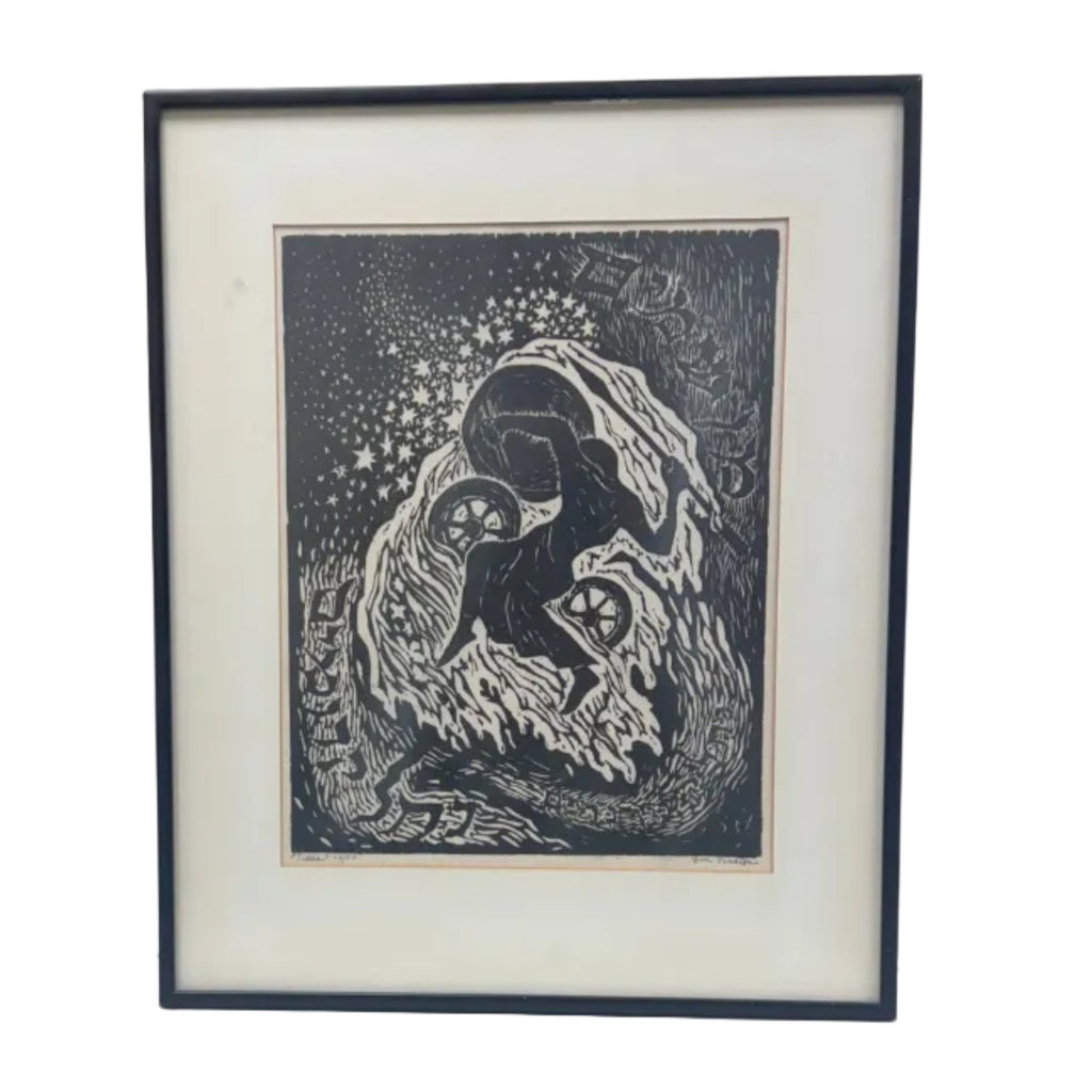 Framed Black and White Relief Print "Sisera"