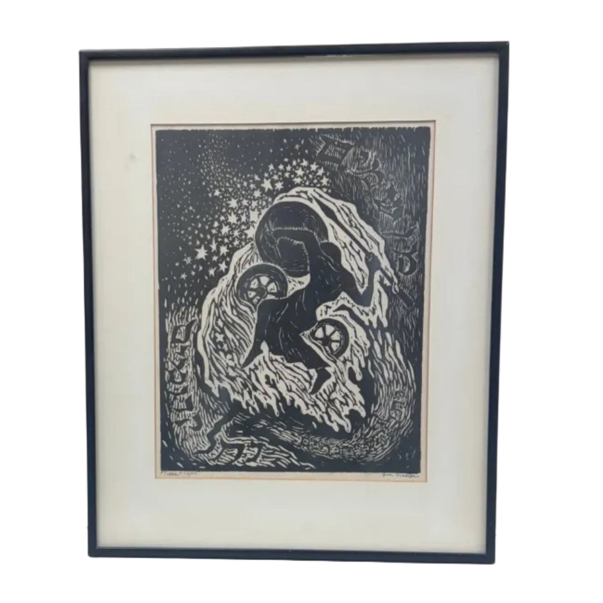Framed Black and White Relief Print "Sisera"