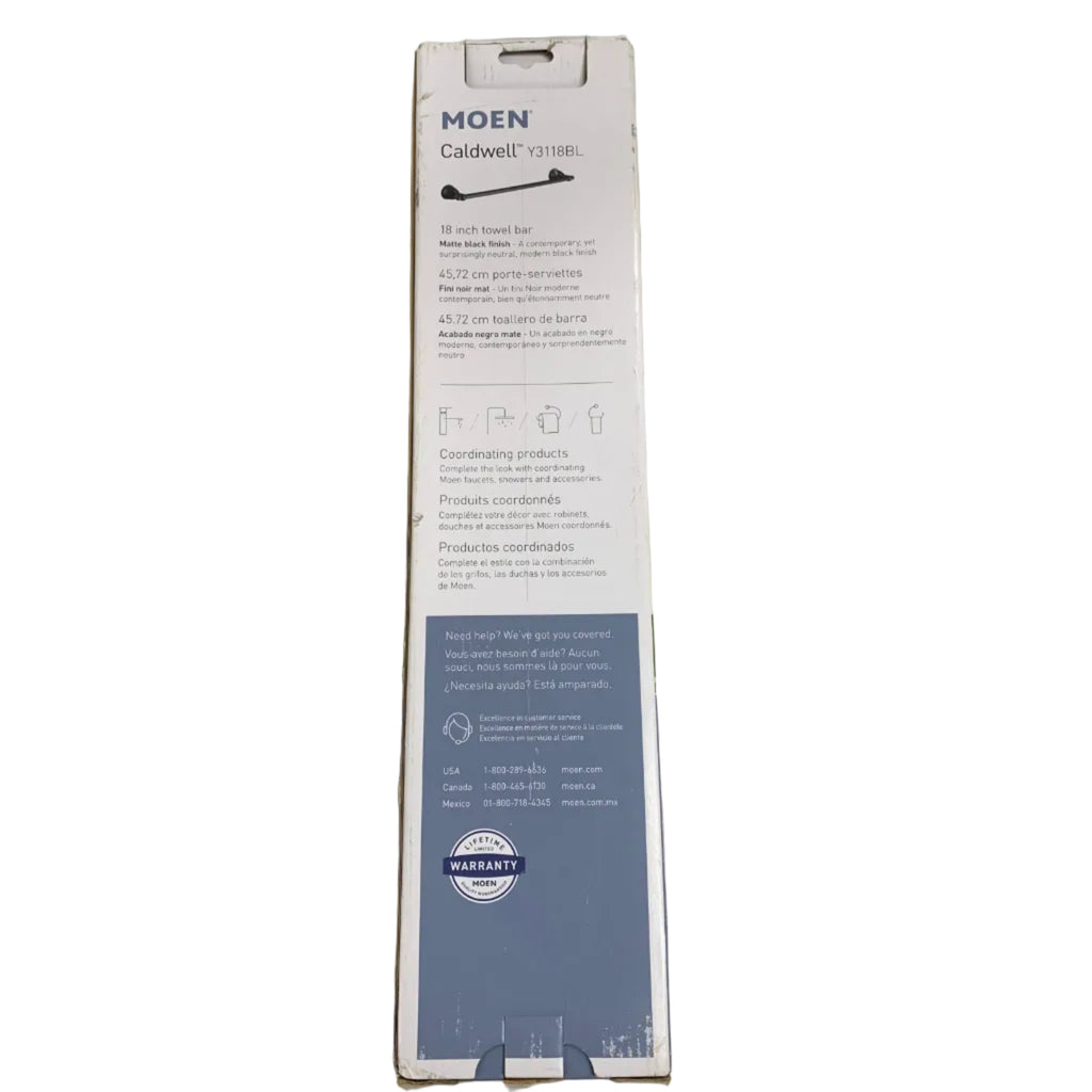 Moen Caldwell™ 18" Towel Bar - Matte Black Finish (Y3118BL)