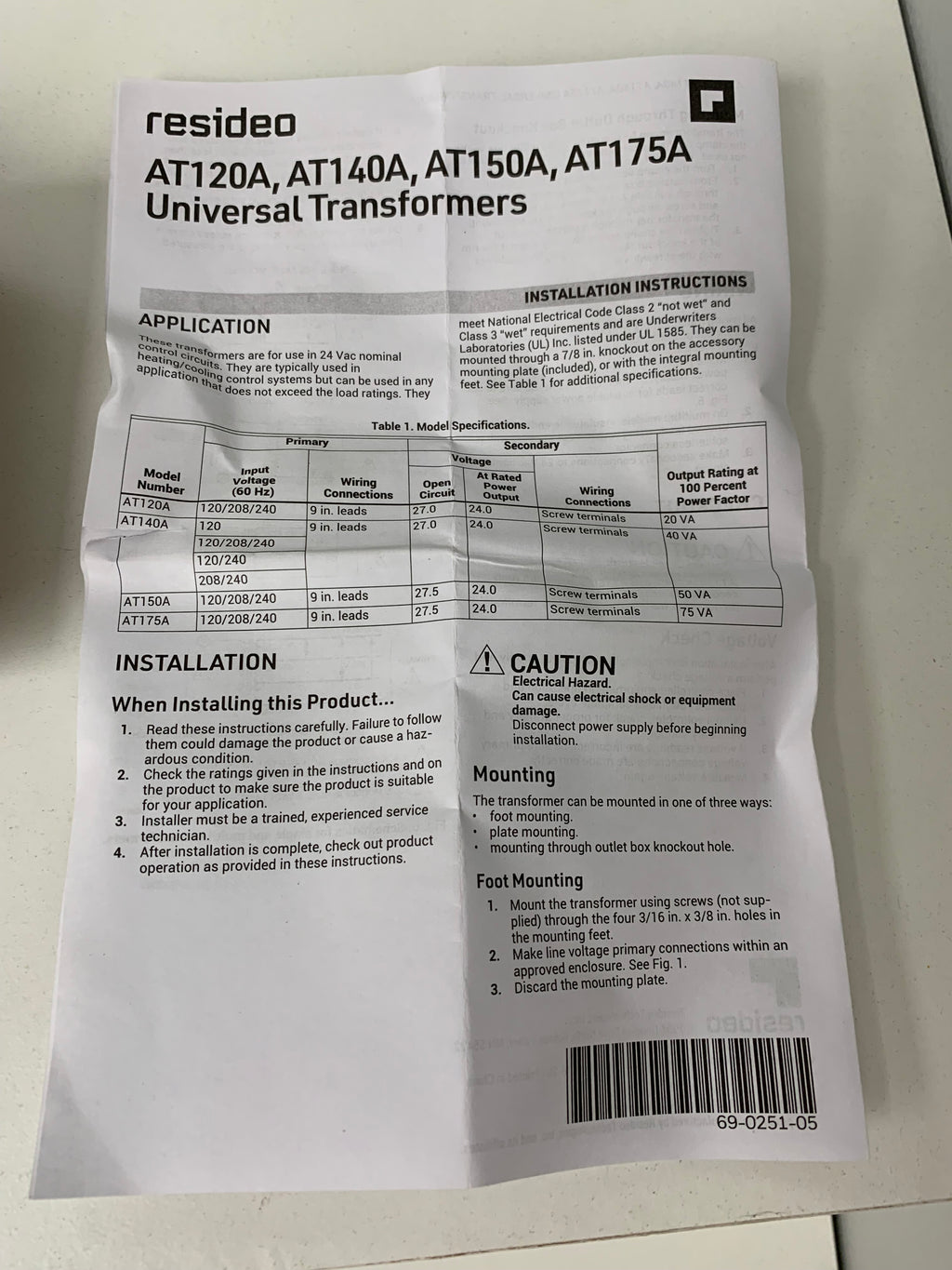 Resideo AT140A 1000 Universal Transformer