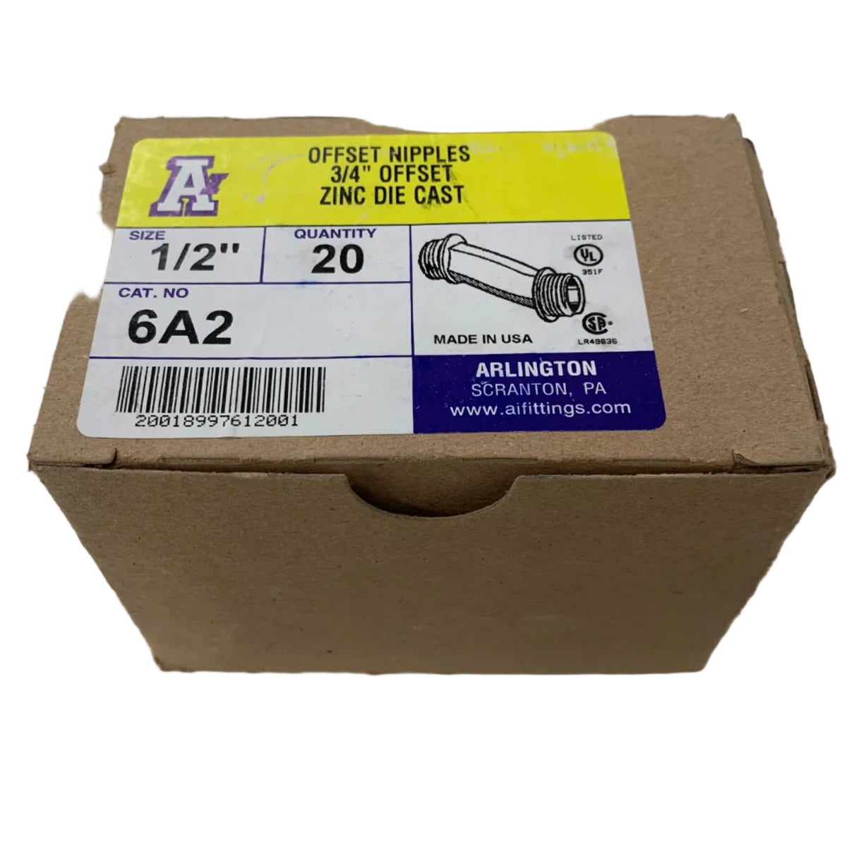 Arlington 6A2 Offset Nipples 3/4" Offset Zinc Die Cast (20 Count)