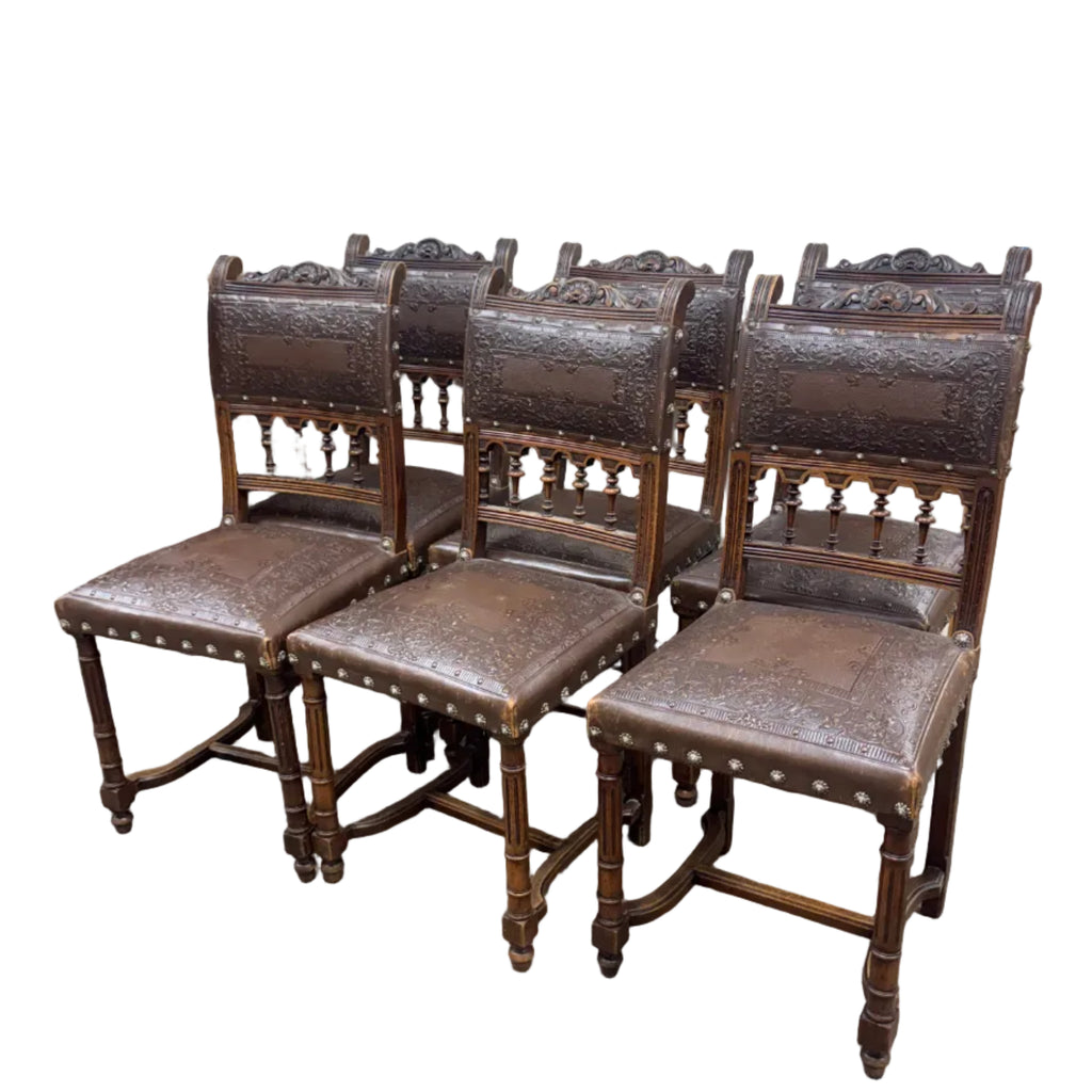Antique 19th-Century French Henri II Style Dining Chairs - Set of 6
