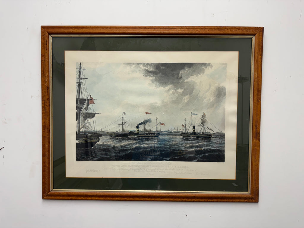 Framed and Matted Print of the painting by James Ward of "Vivid and Waterwitch, Off Orfordness in a Breeze"