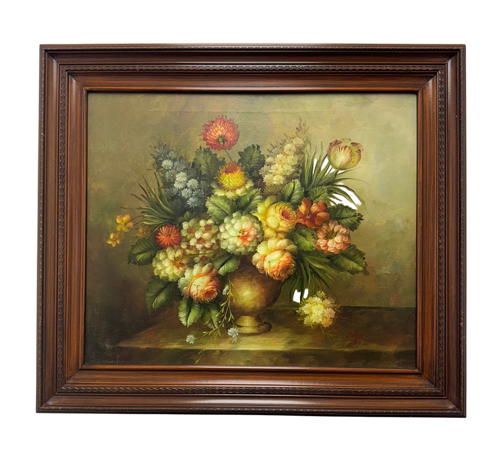 Framed Still Life Oil Painting of Flowers