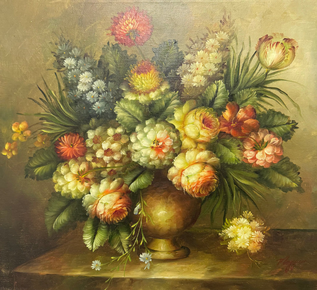 Framed Still Life Oil Painting of Flowers