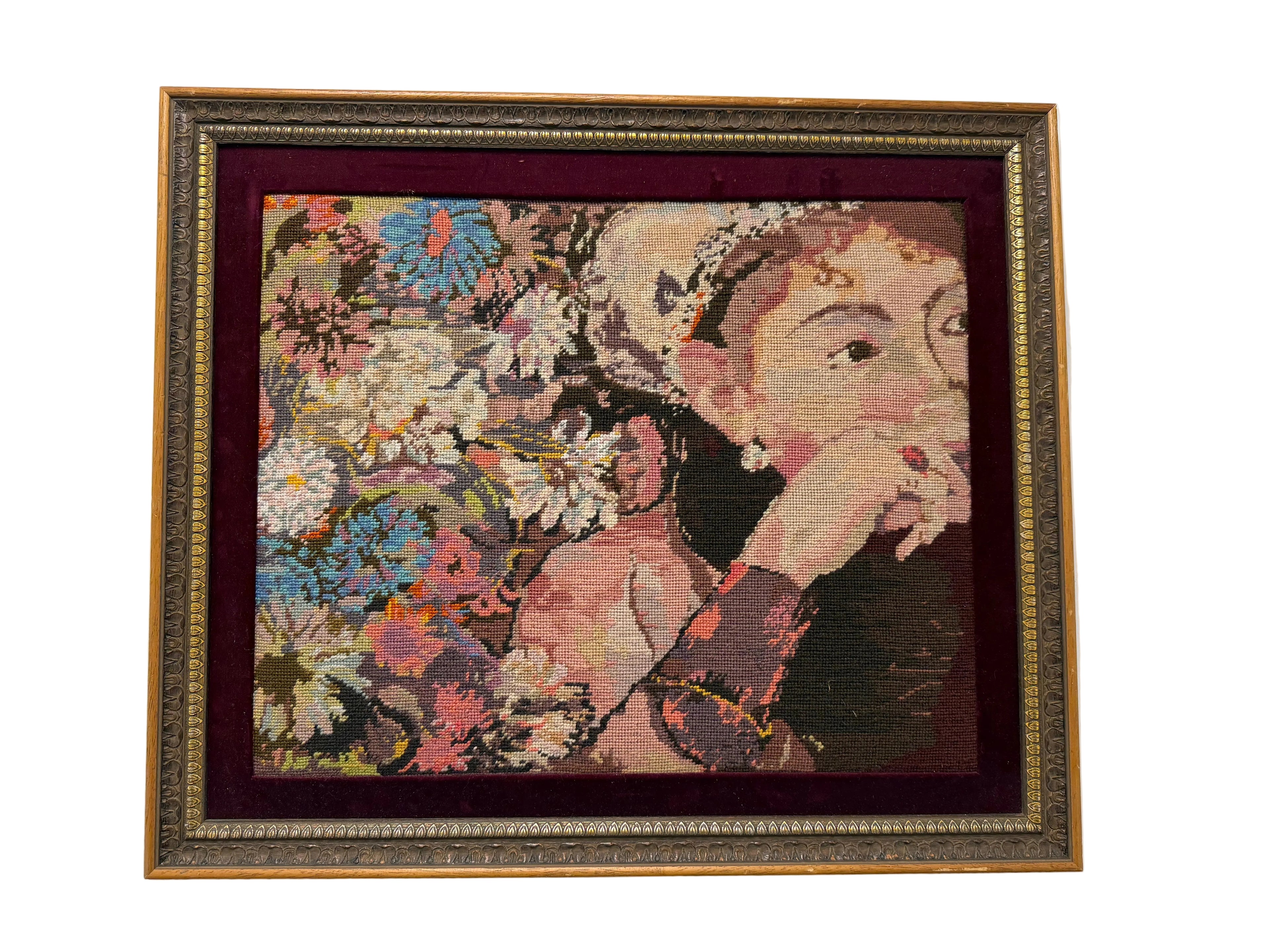 Framed Vintage Needlepoint Tapestry