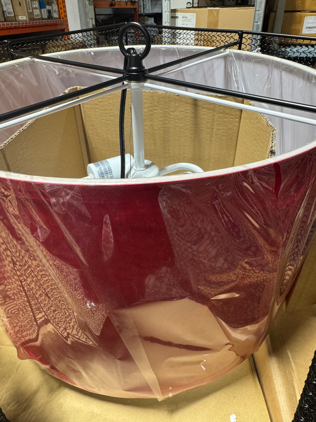 Black Wire Mesh Square Pendant Light Fixture with Red Shade by Sun Set