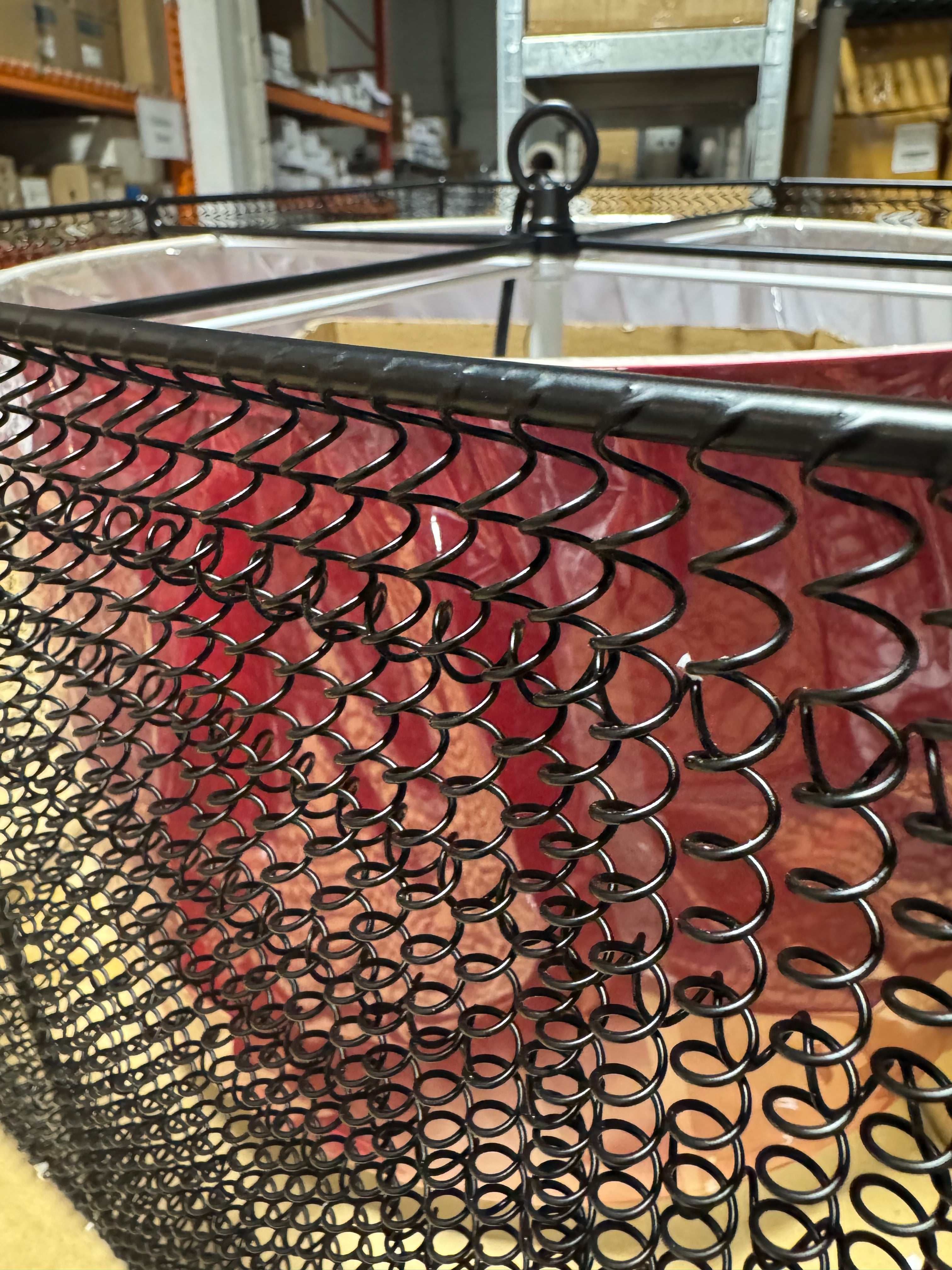 Black Wire Mesh Square Pendant Light Fixture with Red Shade by Sun Set