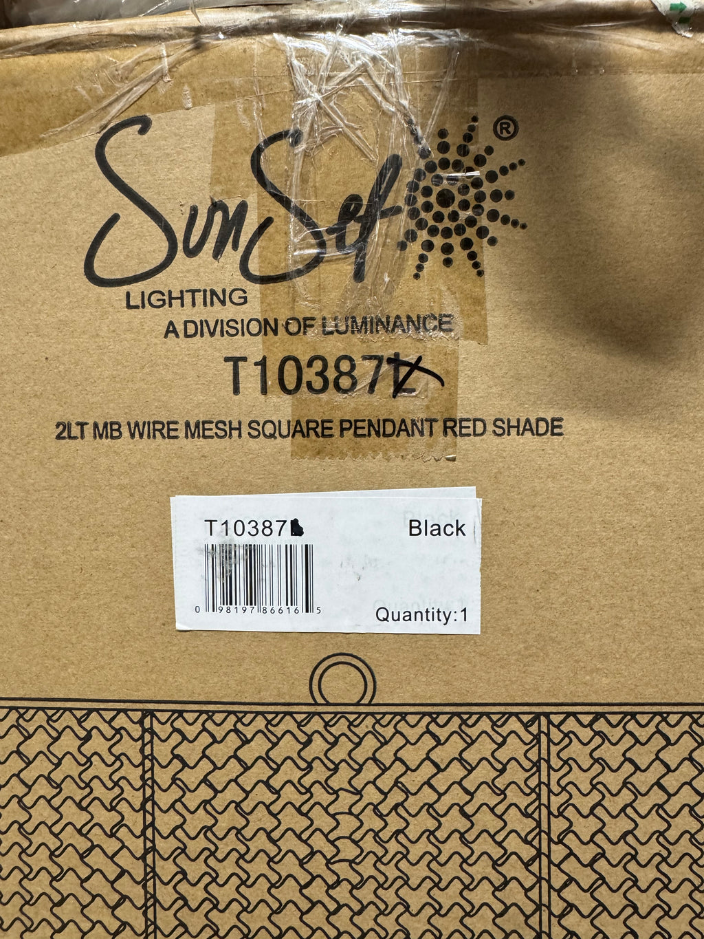 Black Wire Mesh Square Pendant Light Fixture with Red Shade by Sun Set