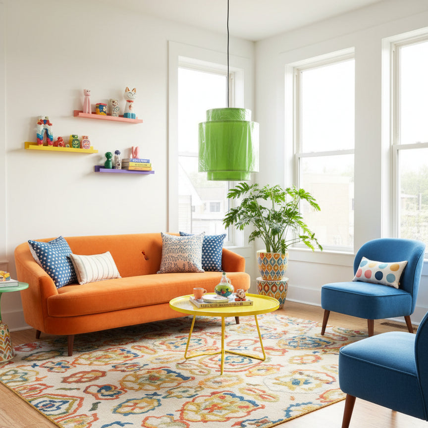 Double Drum Pendant Light Fixture with Bright Green Shade by Sun Set