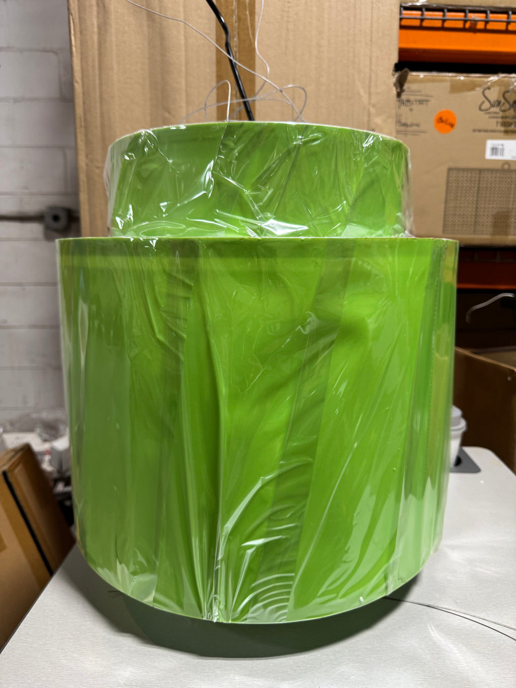 Double Drum Pendant Light Fixture with Bright Green Shade by Sun Set