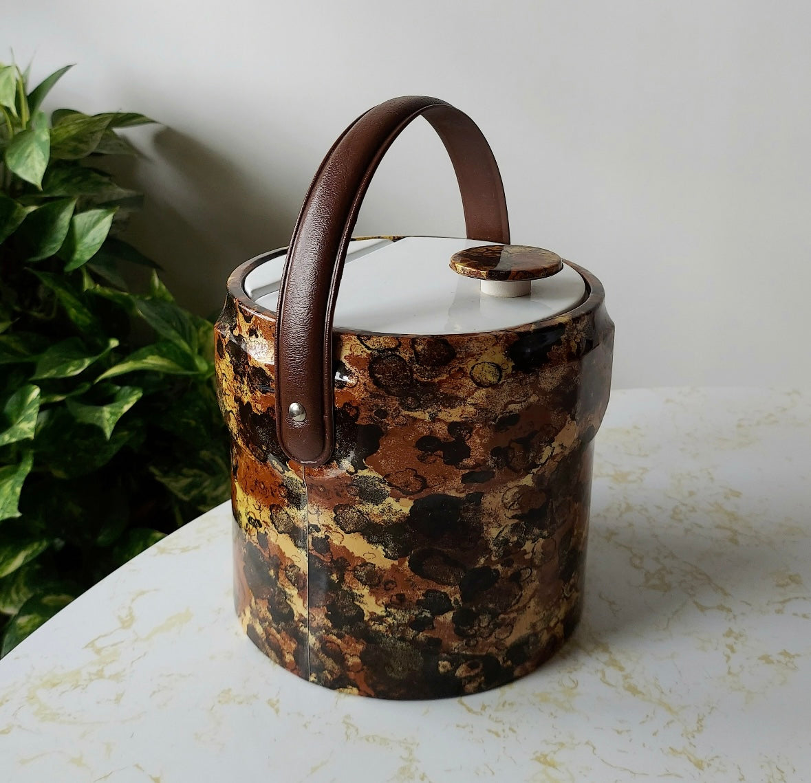 Vintage 1970's Faux Tortoise Shell Vinyl Ice Bucket