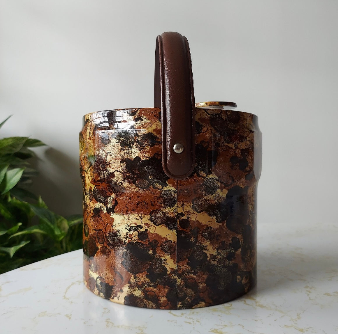 Vintage 1970's Faux Tortoise Shell Vinyl Ice Bucket