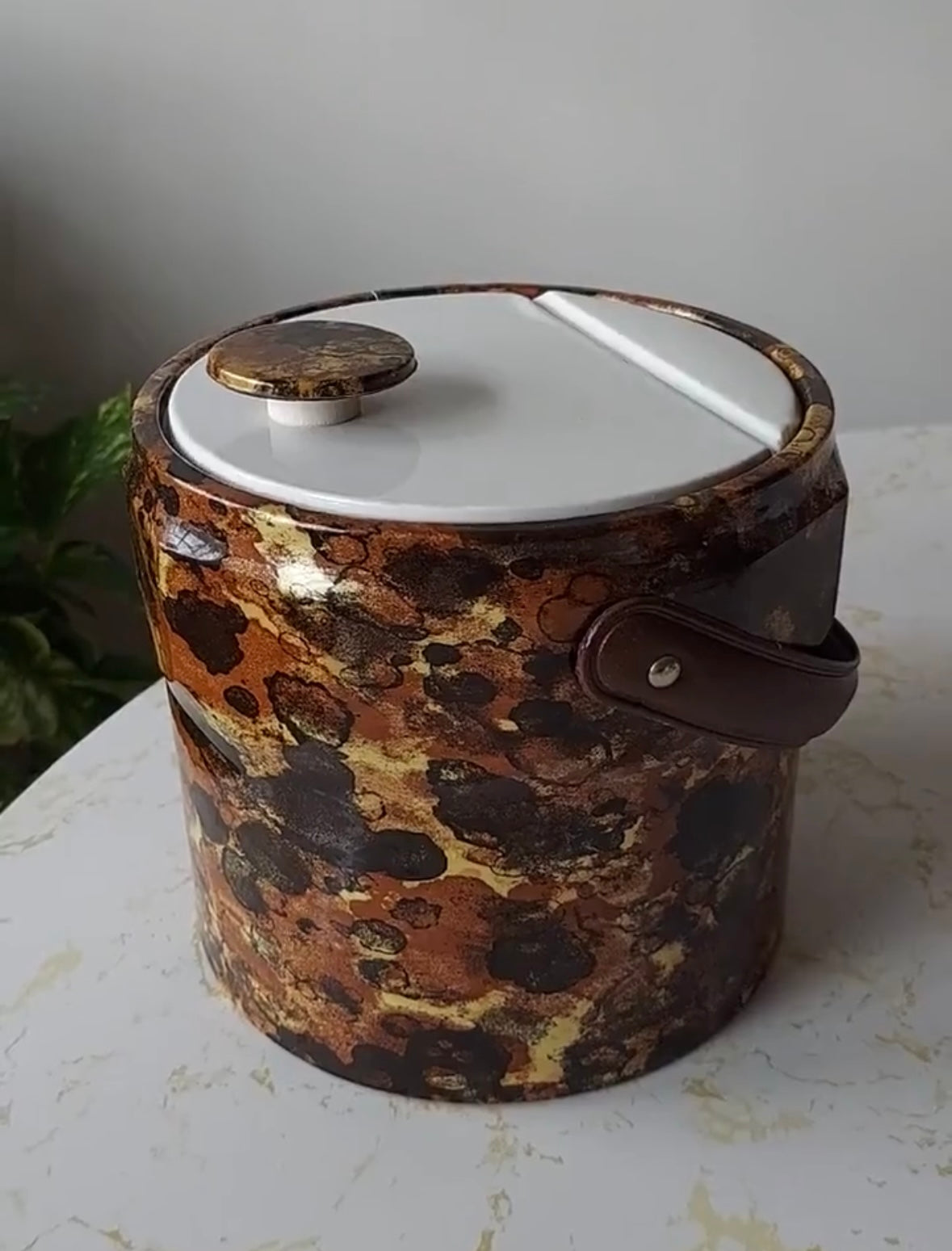 Vintage 1970's Faux Tortoise Shell Vinyl Ice Bucket