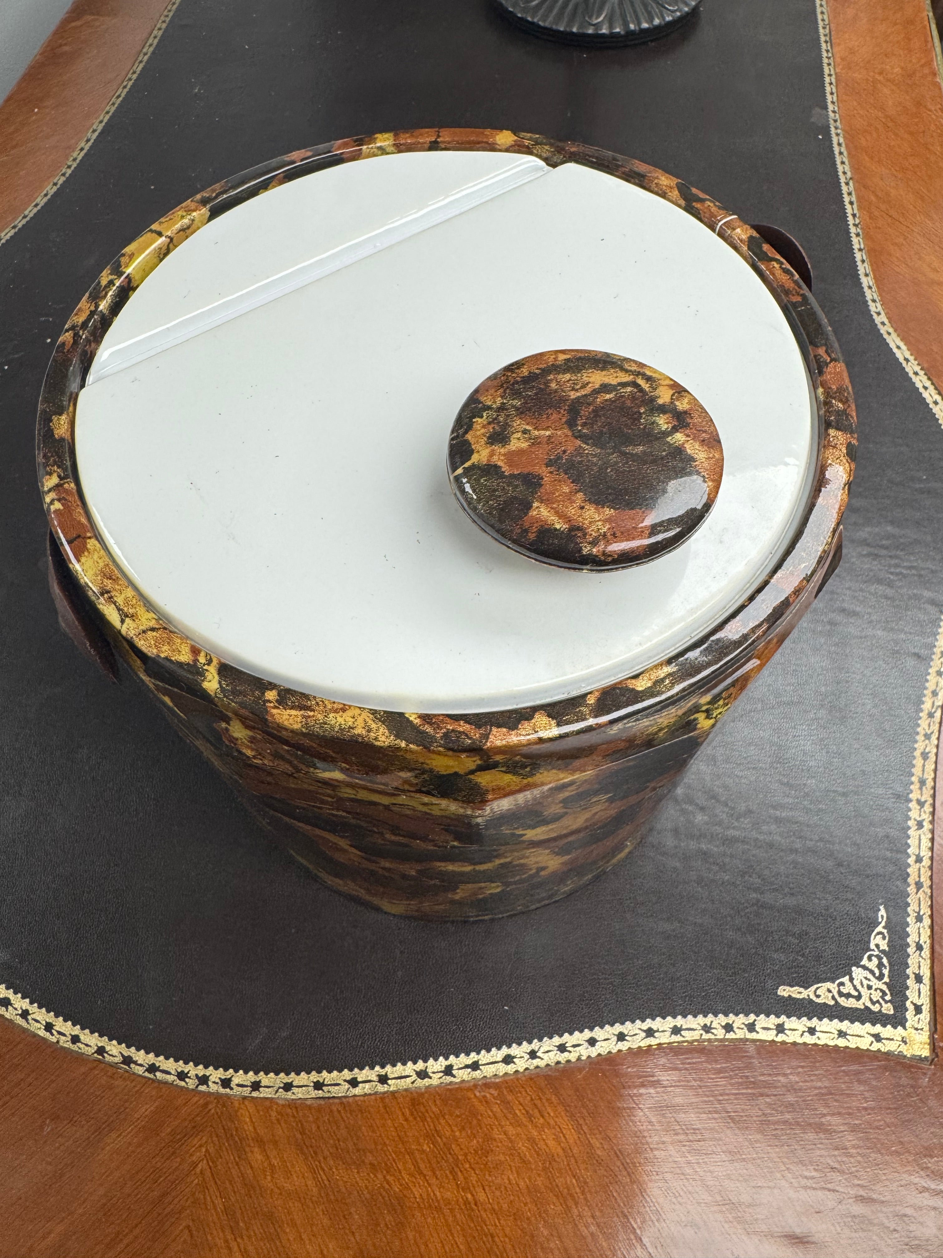 Vintage 1970's Faux Tortoise Shell Vinyl Ice Bucket