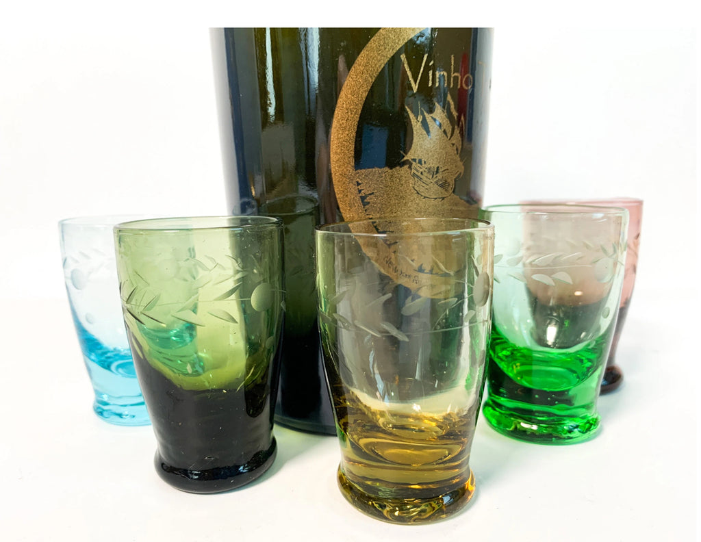 Set of 5 Vintage Etched Glass Cordial Glasses