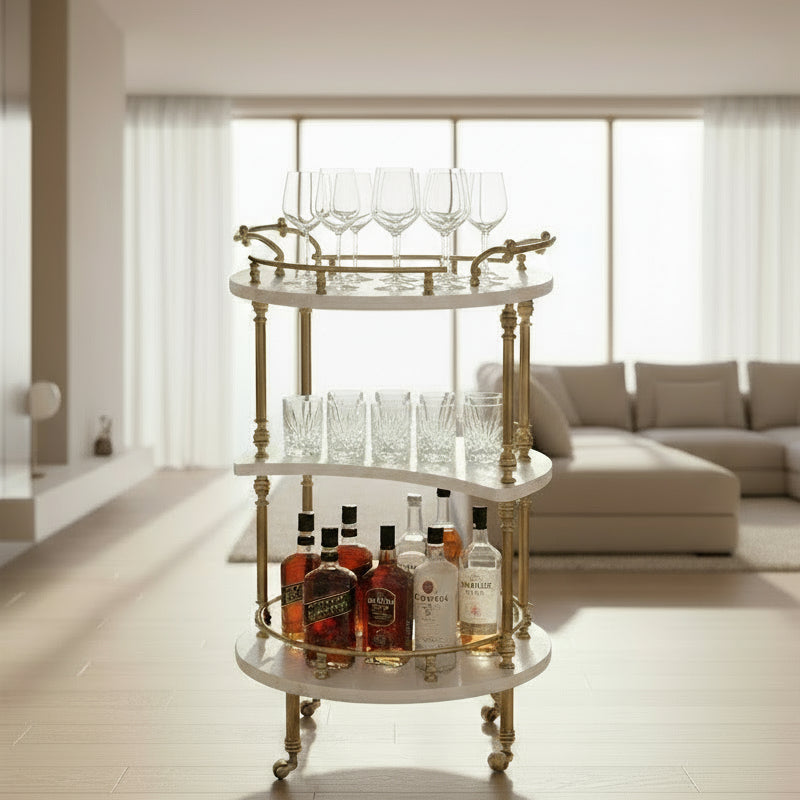 Vintage Three Tier Marble and Brass Bar Table/Cart