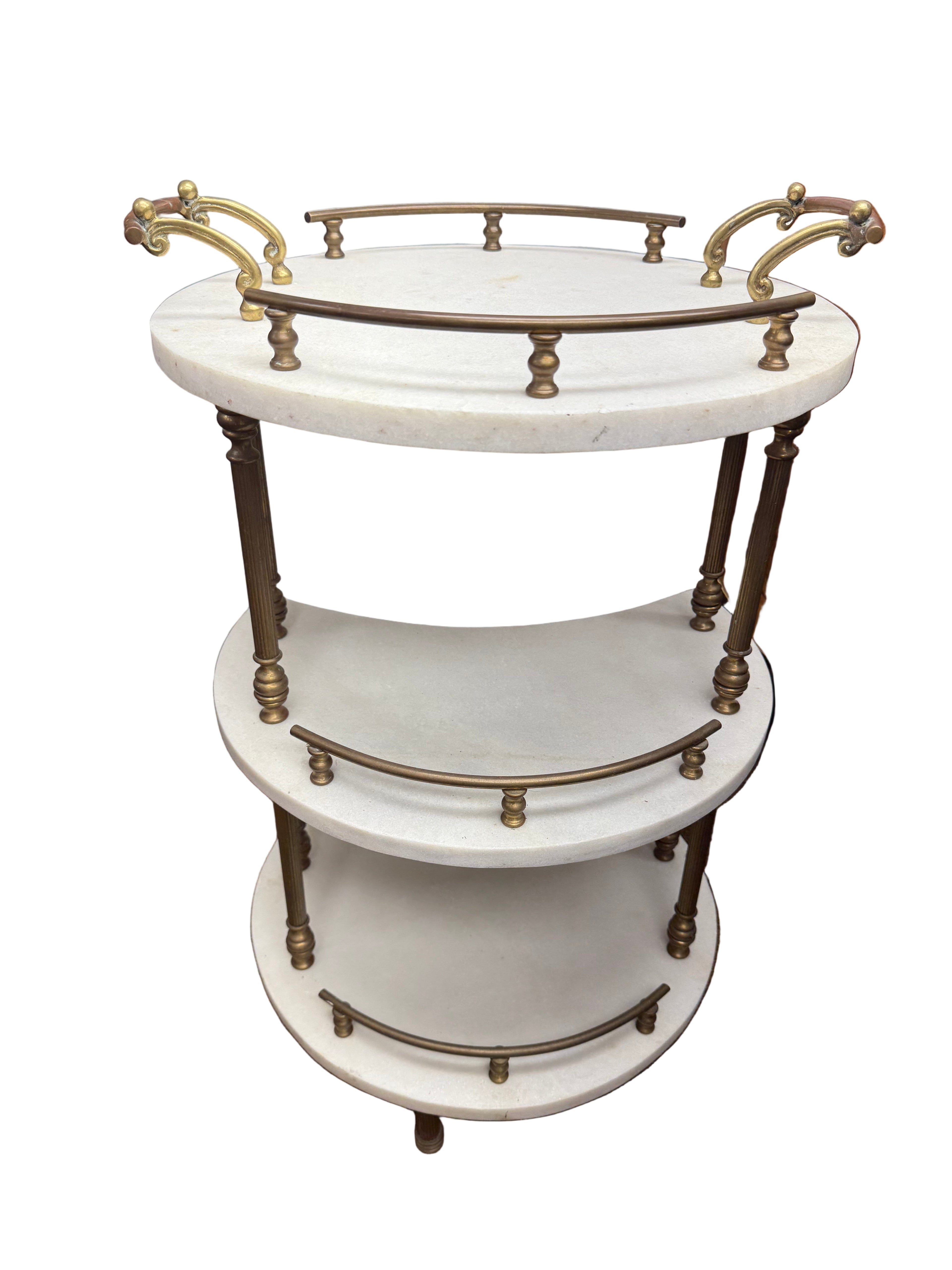 Vintage Three Tier Marble and Brass Bar Table/Cart