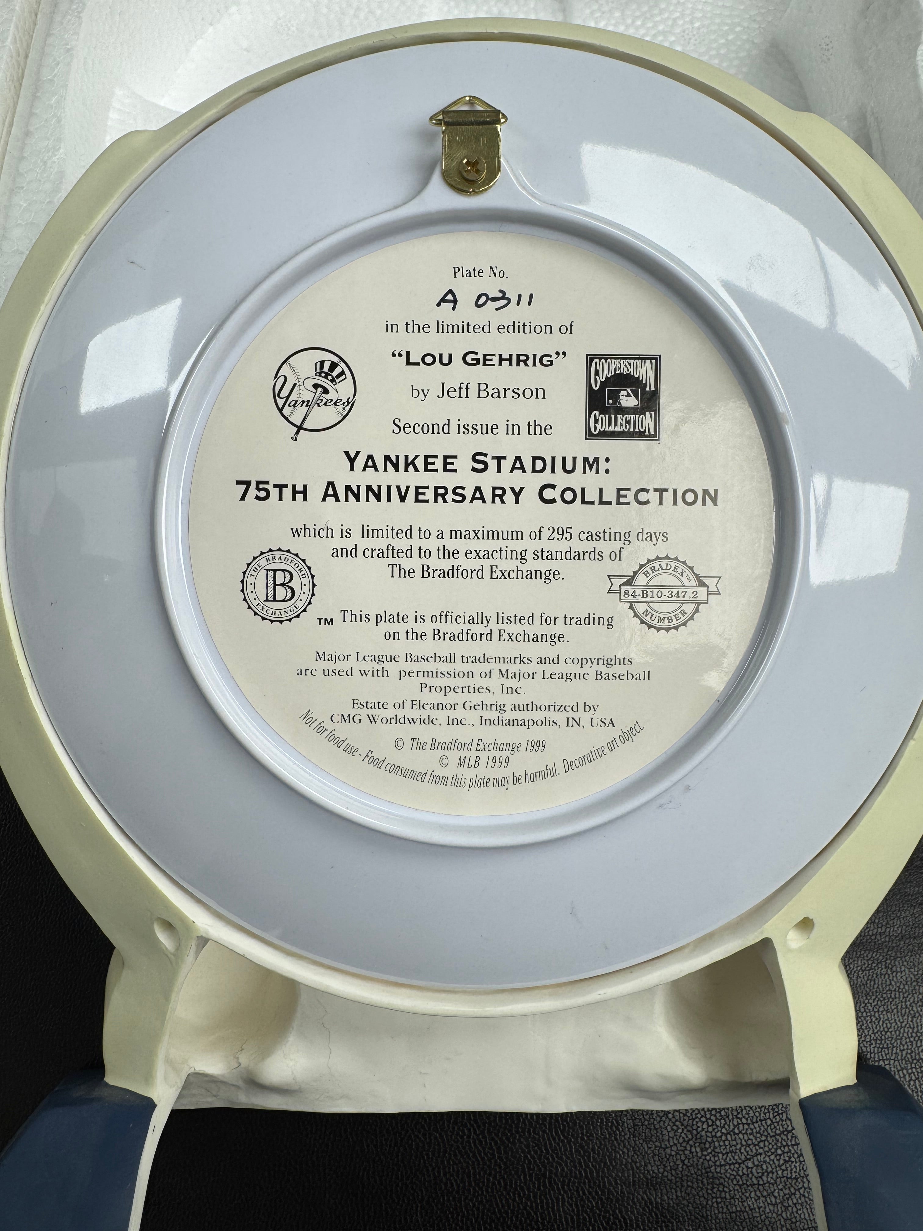 The Bradford Exchange Limited Edition "Lou Gehrig" Collector Plate - Yankee Stadium: 75th Anniversary Collection