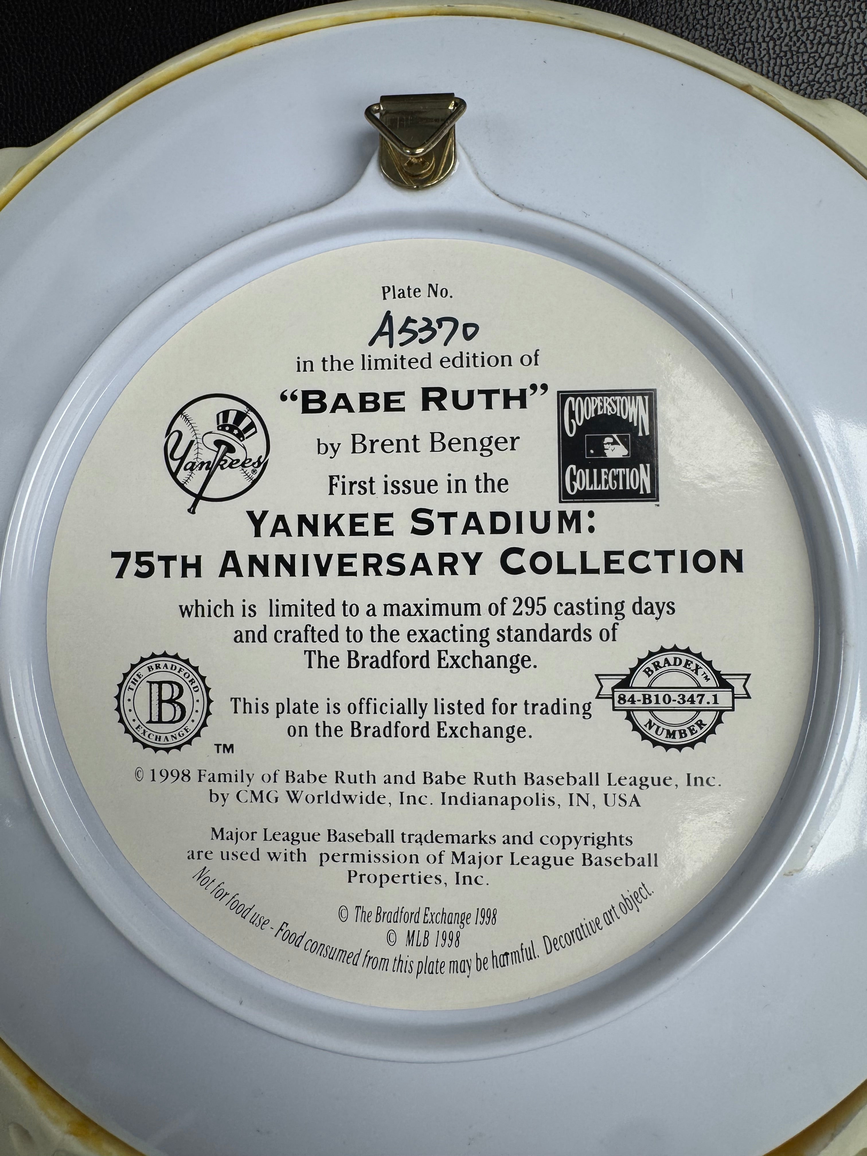 The Bradford Exchange Limited Edition "Babe Ruth" Collector Plate - Yankee Stadium: 75th Anniversary Collection