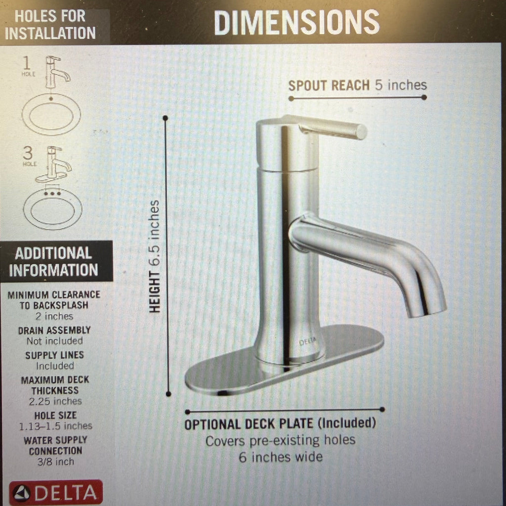 Delta Trinsic Single Handle Lavatory Faucet Less Pop Up (559LF-LPU)