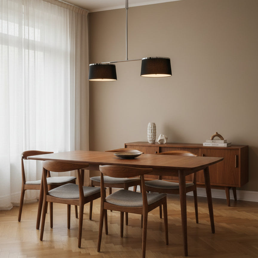 4‑Light Aluminum Pendant with Chrome Accents (Black Shade)