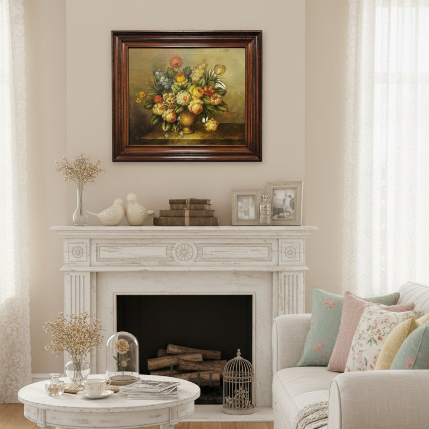 Framed Still Life Oil Painting of Flowers