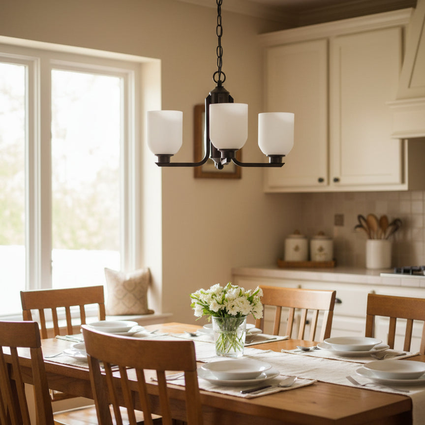 3 Light Chandelier with Opal Glass Shades