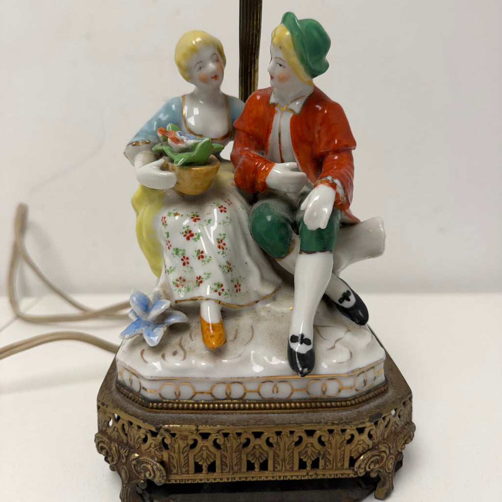 Antique Porcelain Figural Lamp - Courting Couple Sitting