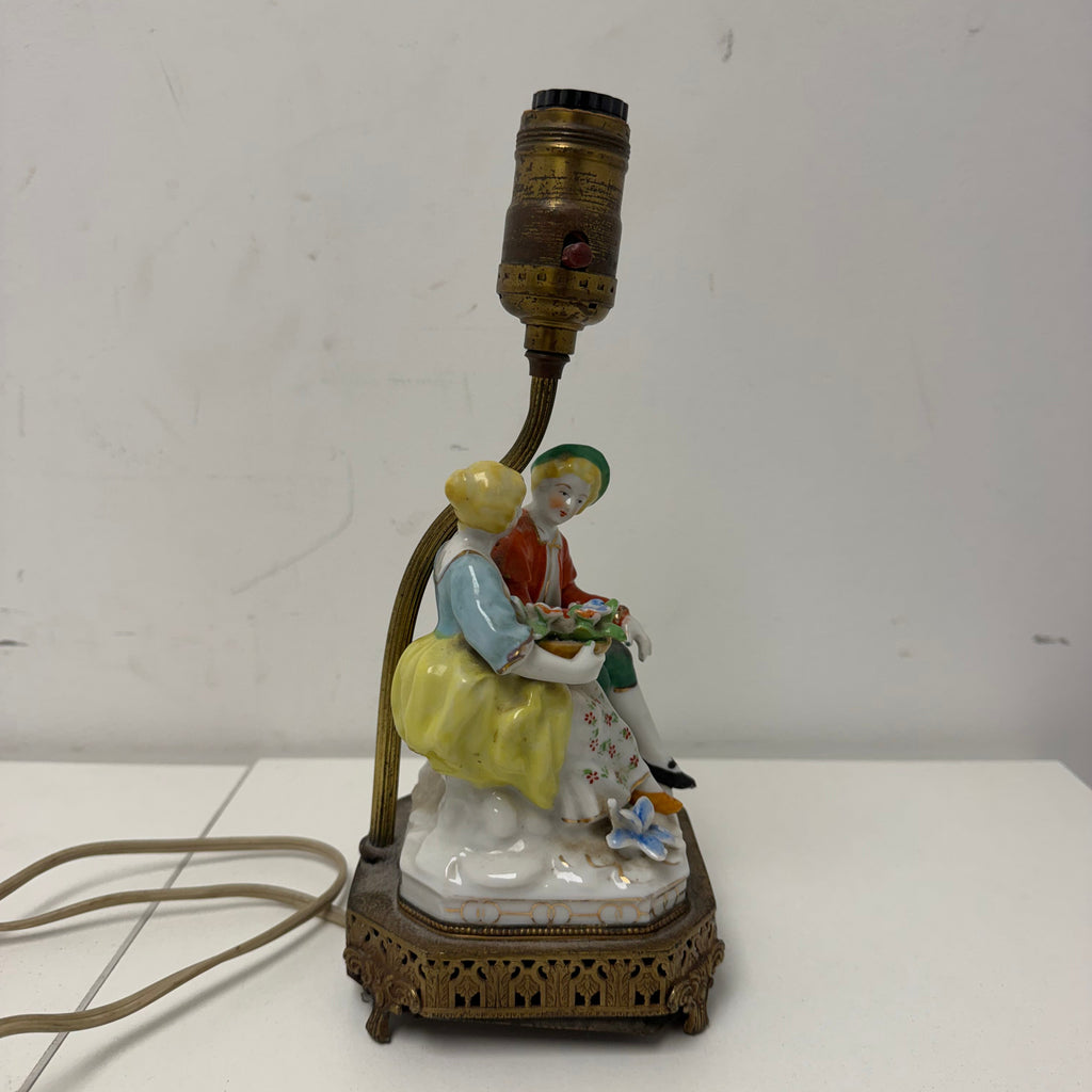 Antique Porcelain Figural Lamp - Courting Couple Sitting