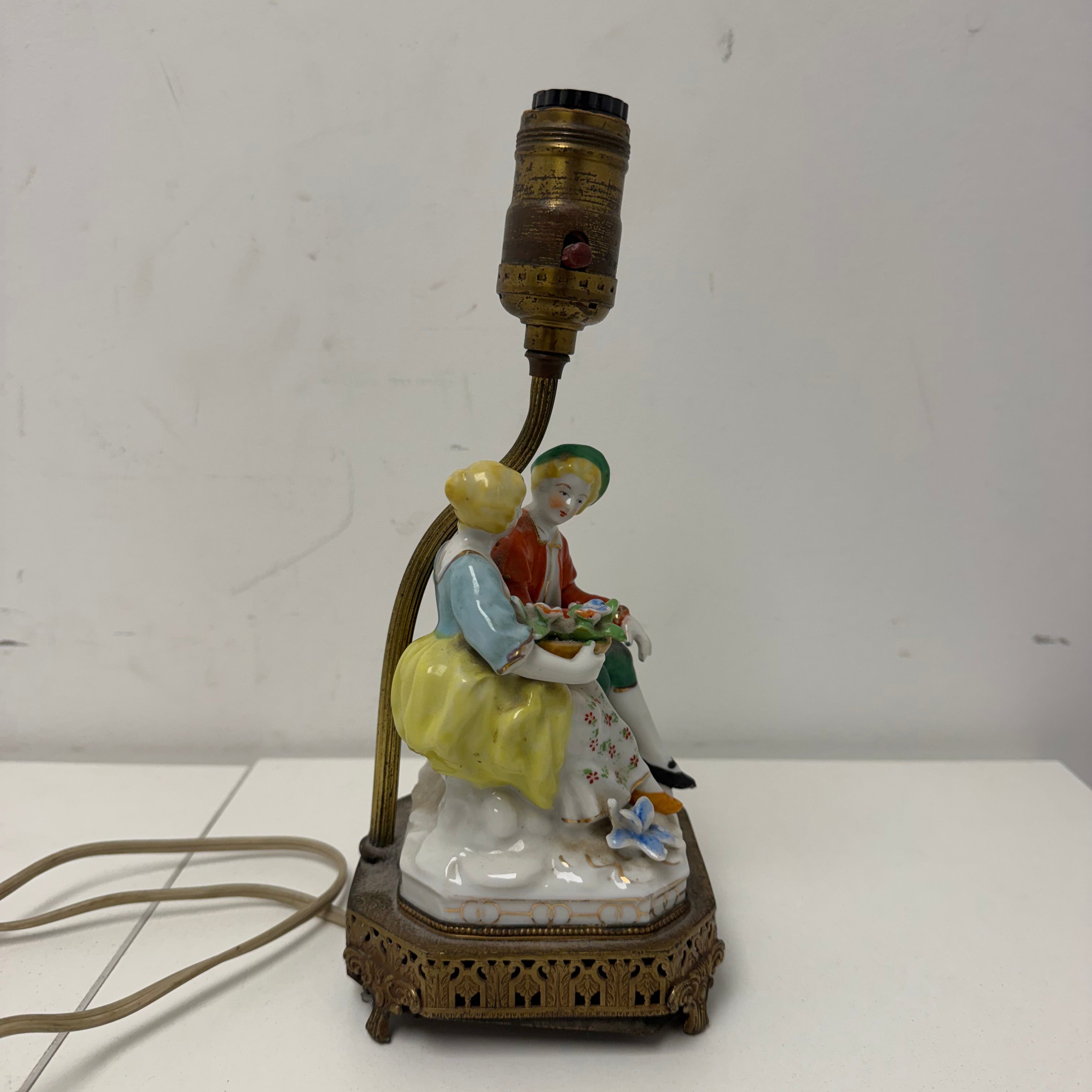 Antique Porcelain Figural Lamp - Courting Couple Sitting