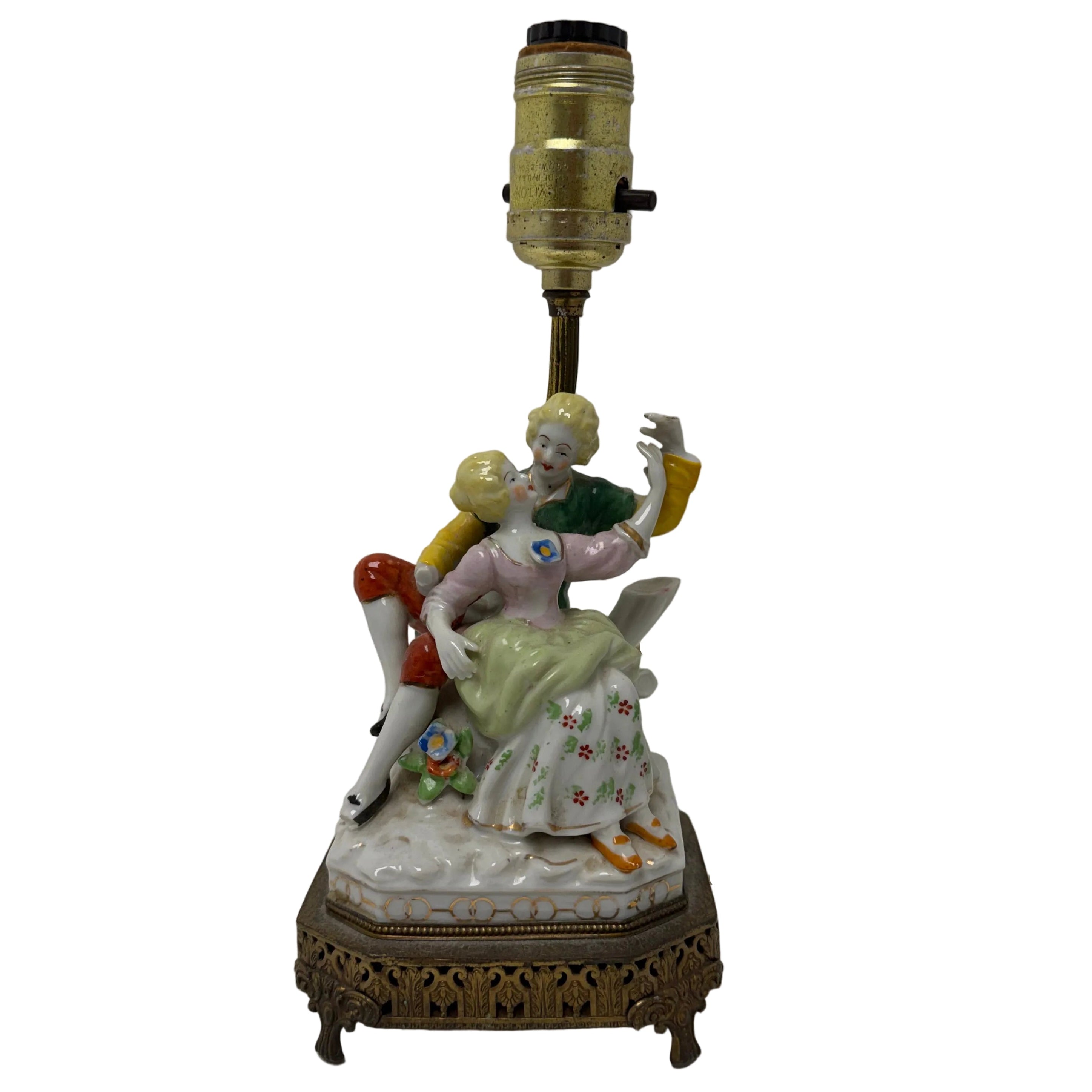 Vintage Porcelain Figural Lamp - Courting Couple Embracing