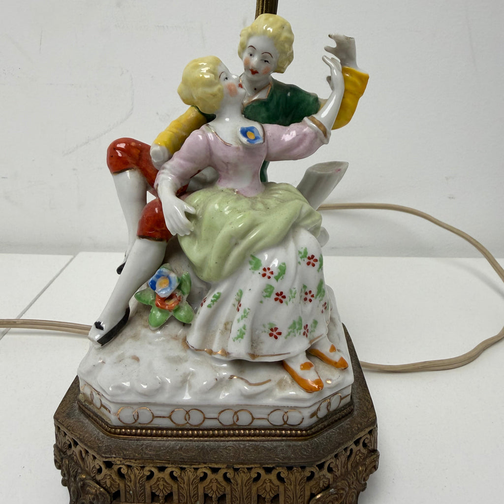 Vintage Porcelain Figural Lamp - Courting Couple Embracing